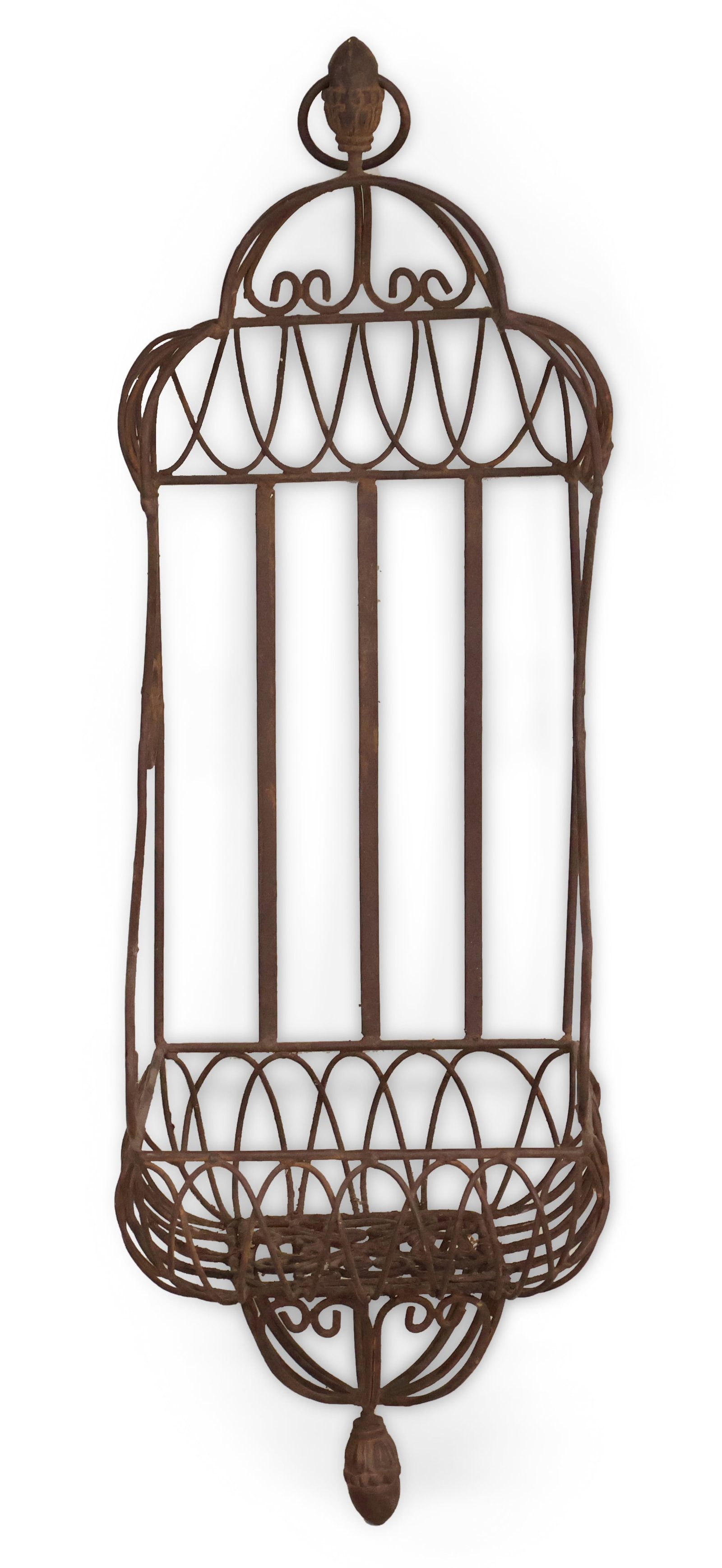 Vintage Twisted Wire Hanging Wall Basket: Vintage Twisted Wire Hanging Wall Basket French, 20th C. Rust and wear. 36 1/2 x 11 1/2 x 11 in. (92.7 x 29.2 x 27.9 cm.)