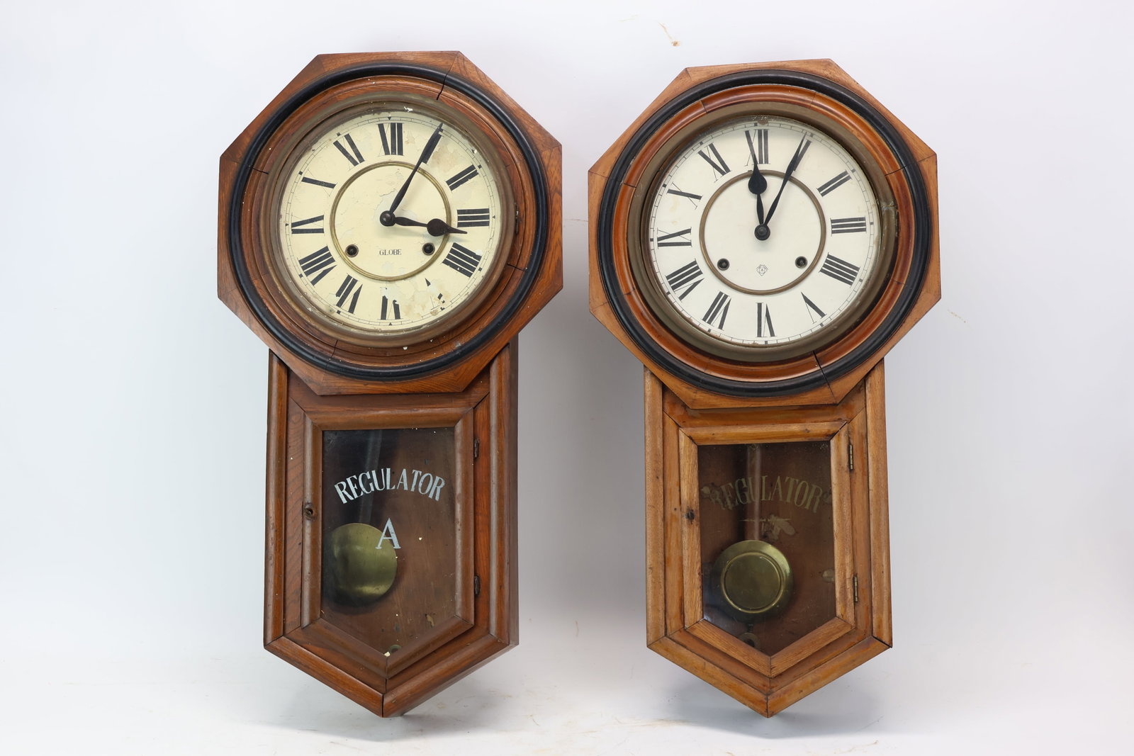 Two Antique School House Style Regulator Wall Clocks (1 of 9)