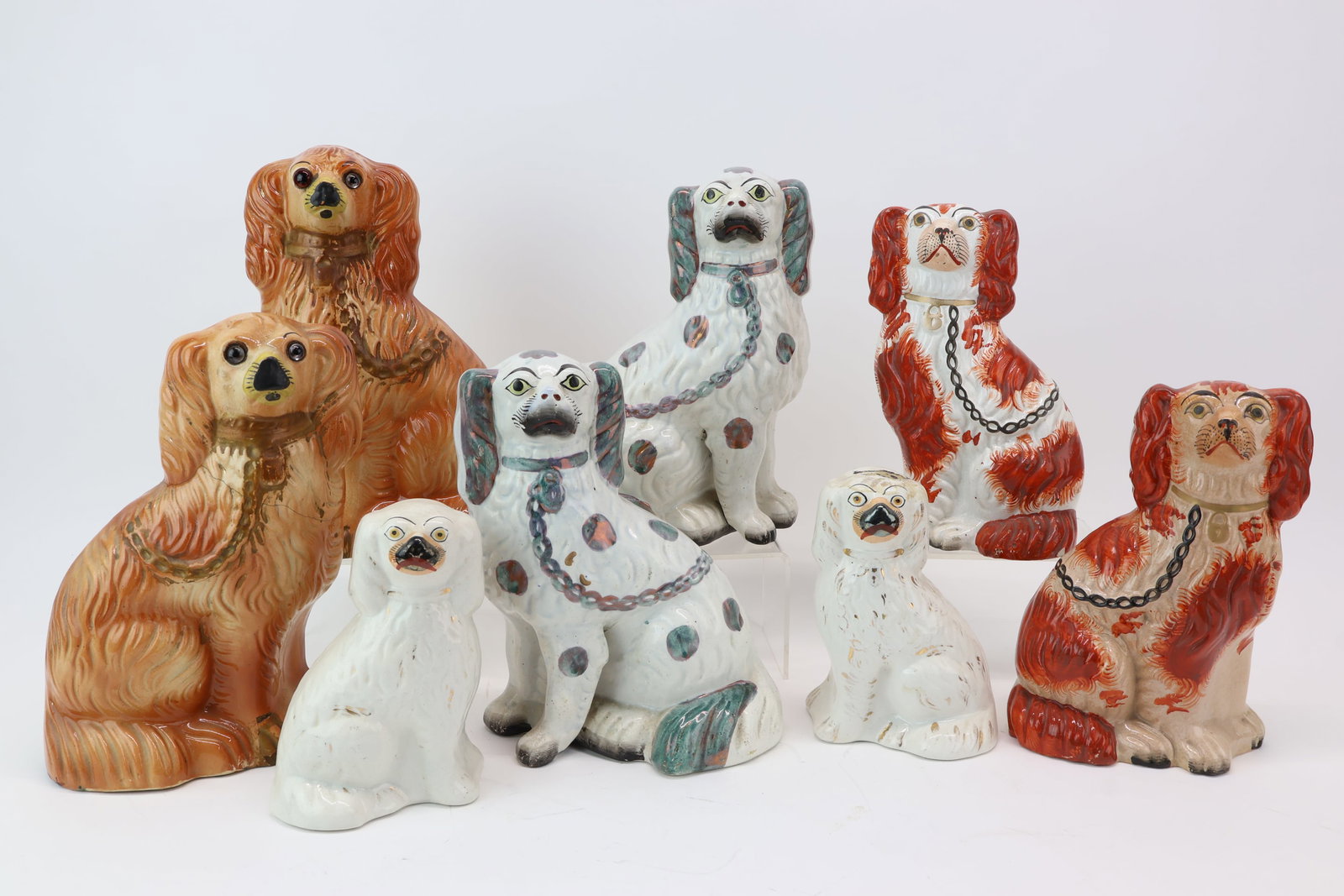 Group of Eight Assorted Staffordshire Spaniels (1 of 9)