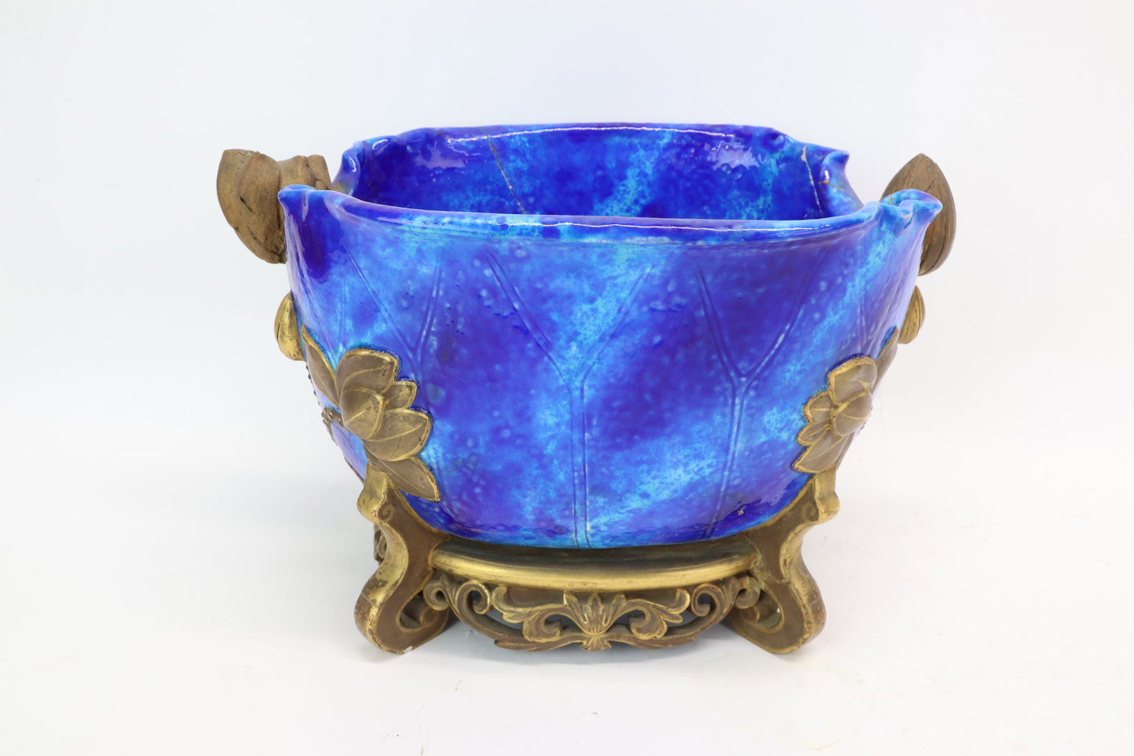1881 Royal Worcester Marked Blue Glazed Jardiniere (1 of 9)