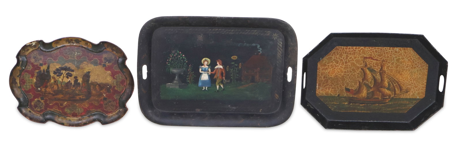 Group of Three Assorted Paint Decorated Serving Trays (1 of 15)