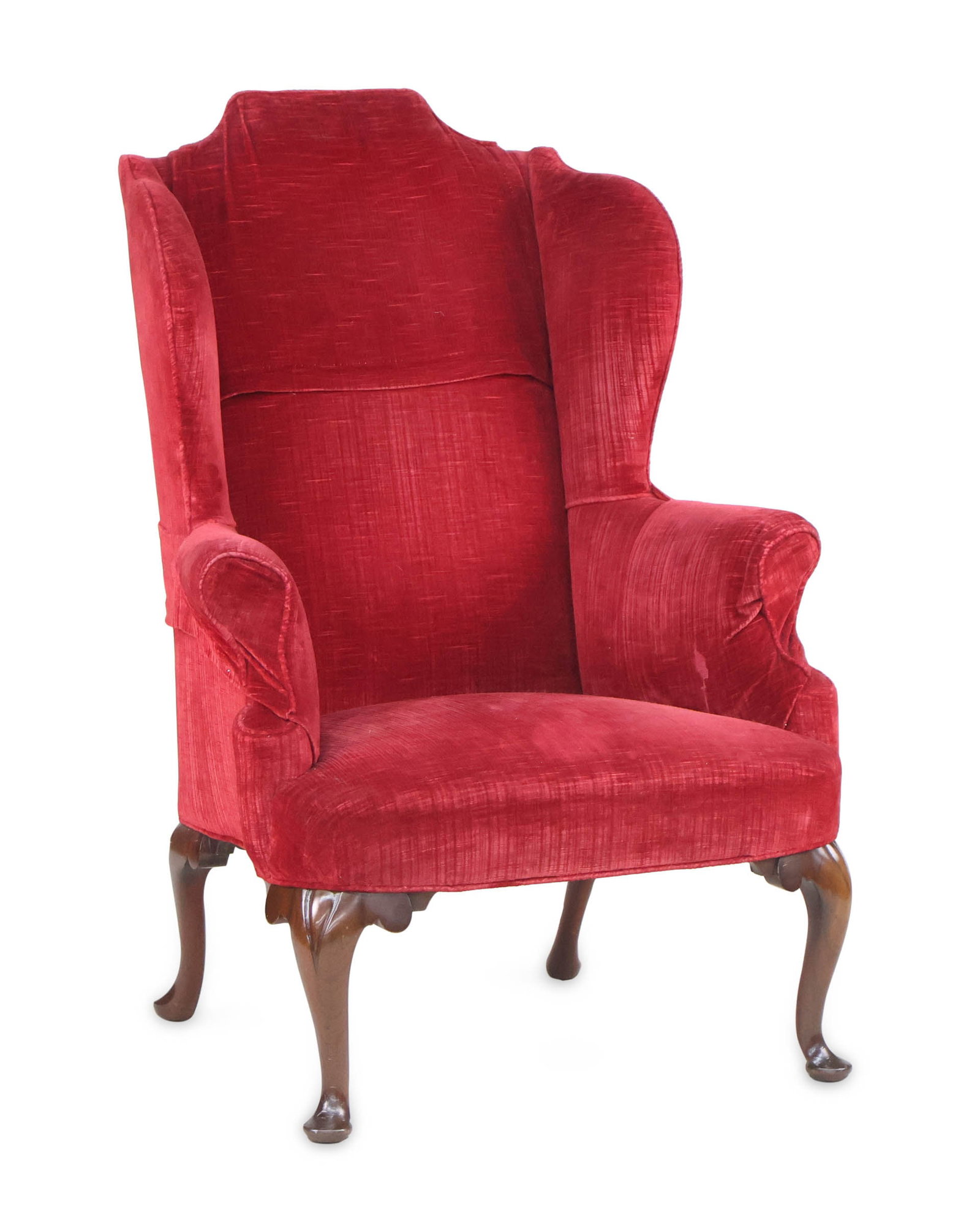 George I Style Mahogany Easy Chair: George I Style Mahogany Easy Chair English taste, 20th C. Seat: 17 1/2 in. (44.5 cm.), Crest: 48 in. (121.9 cm.)