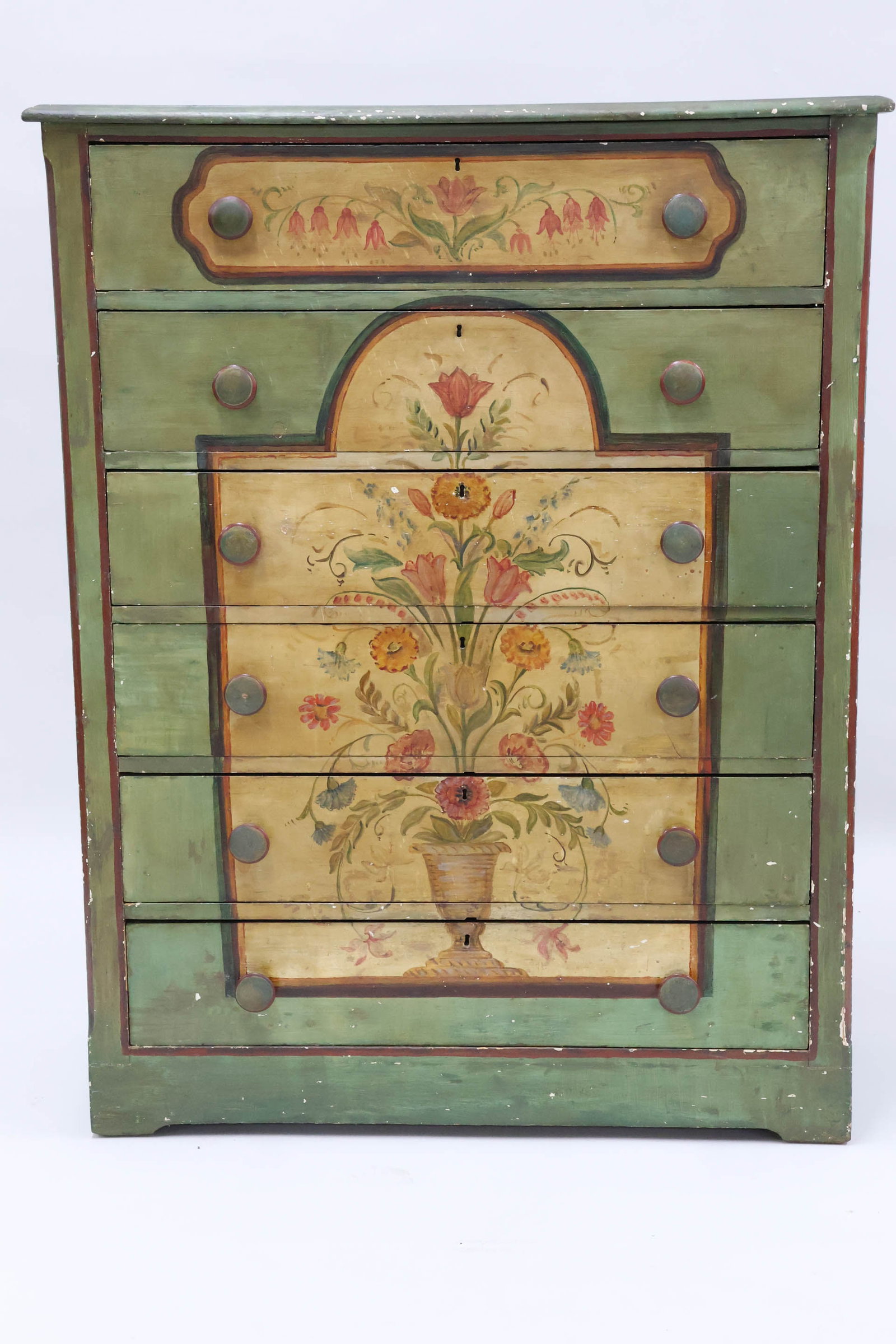 Antique Pine Floral Painted Chest of Drawers (1 of 9)