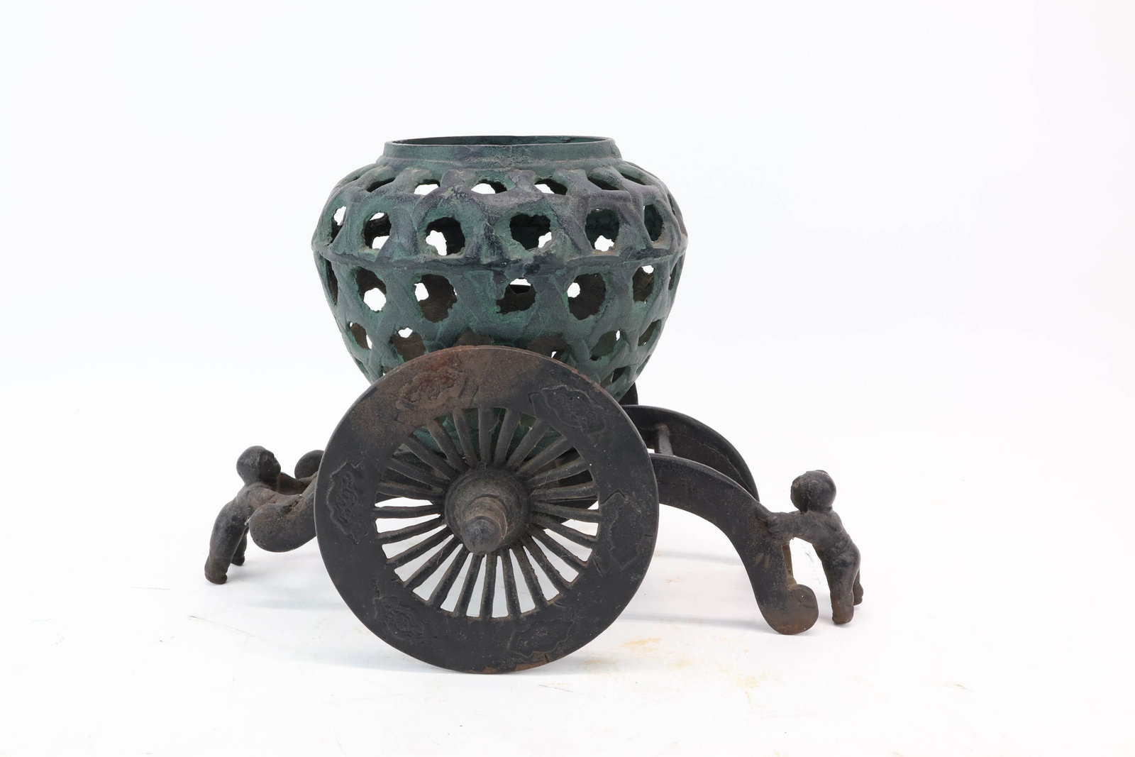 Cast Iron Two-Piece Planter on Wheels (1 of 4)