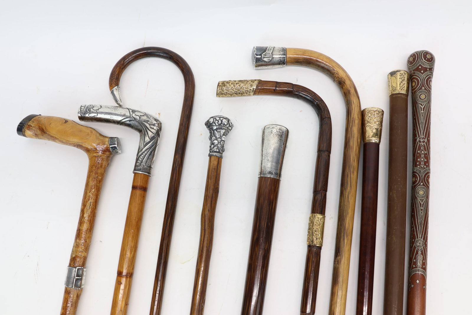 Group of Ten Assorted Gold Tined and Sterling Silver Handled Canes (1 of 19)