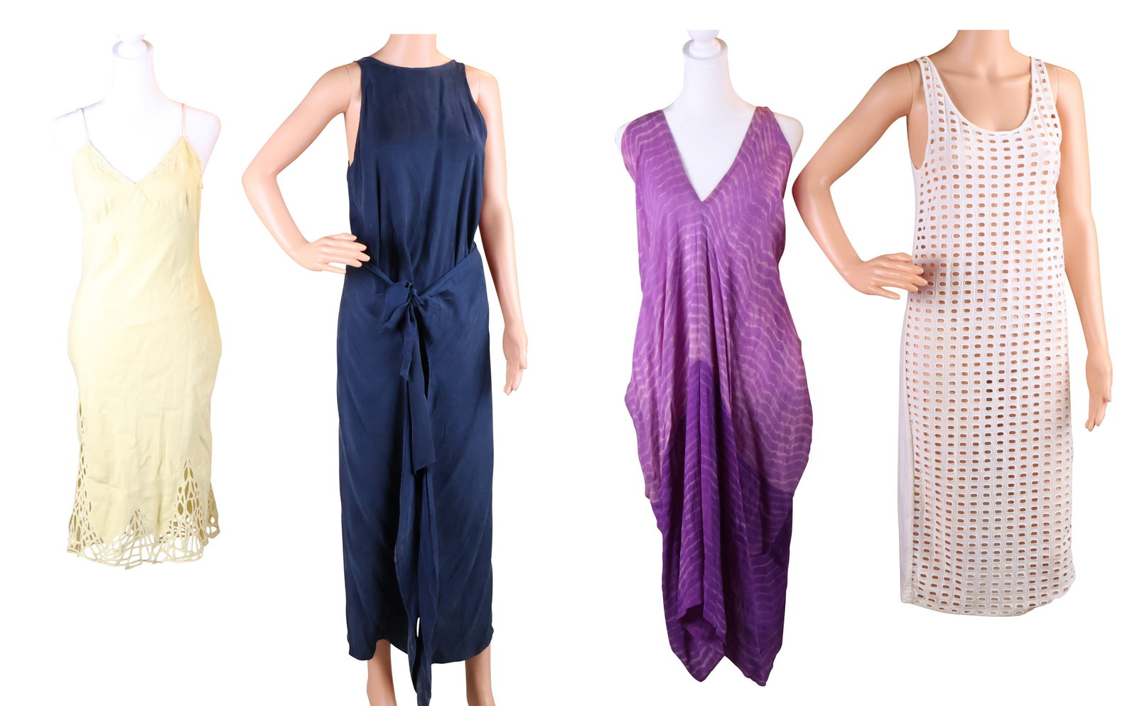 Catherine Maladrino Yellow Cut-Out Dress: Catherine Maladrino Yellow Cut-Out Dress Size 4. Together with Eric Raisina purple tie-dyed dress, size XS, a Carven white cut-out dress, size XS, and a blue JTL dress with train. Wear associated
