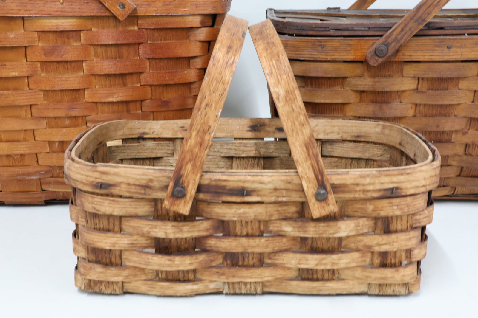Two Vintage Split Woven Picnic Baskets - 2