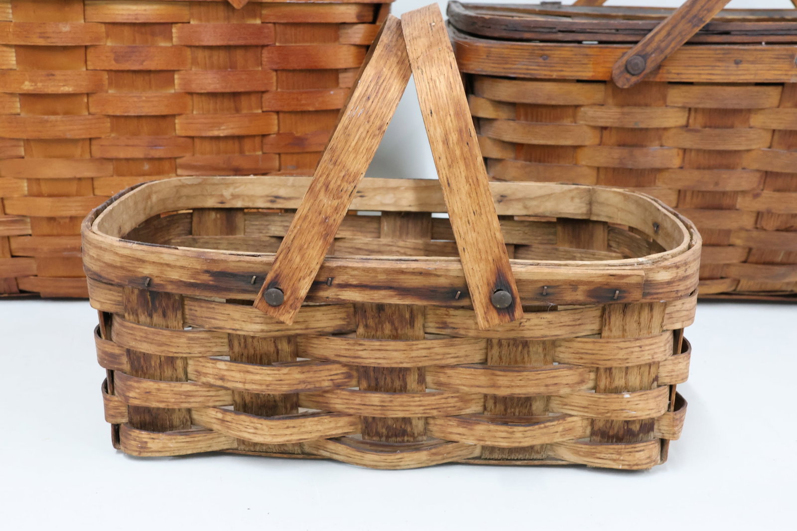 Two Vintage Split Woven Picnic Baskets - 4