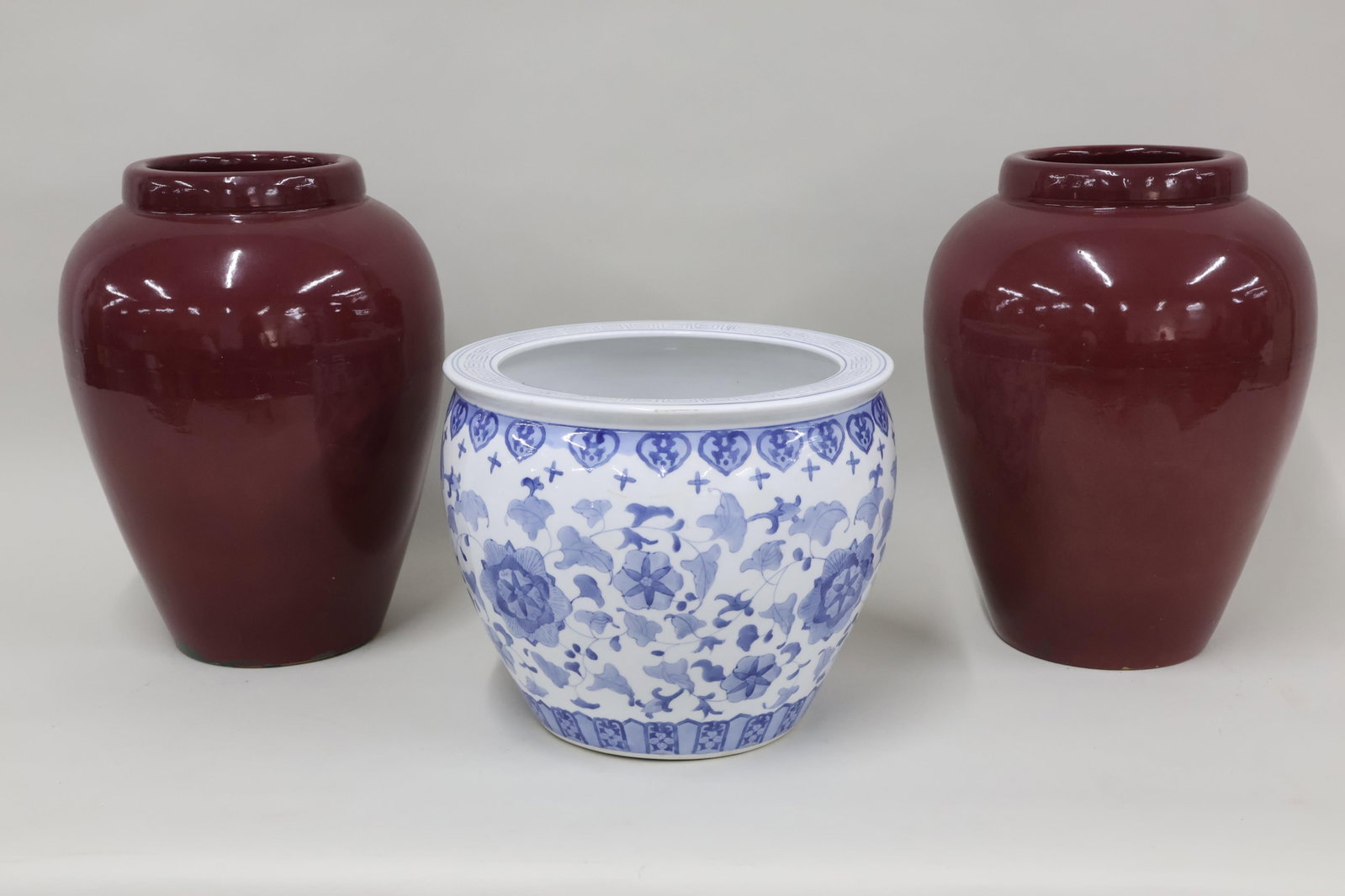 Pair of Maroon Glazed Stoneware Large Vases (1 of 10)