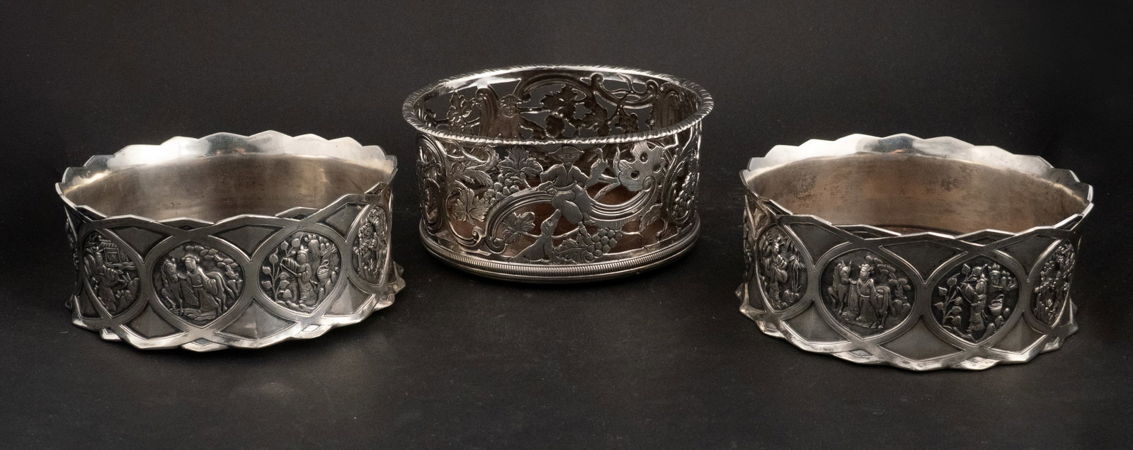 Pair of Chinese Unmarked Silver Wine Coasters (1 of 10)