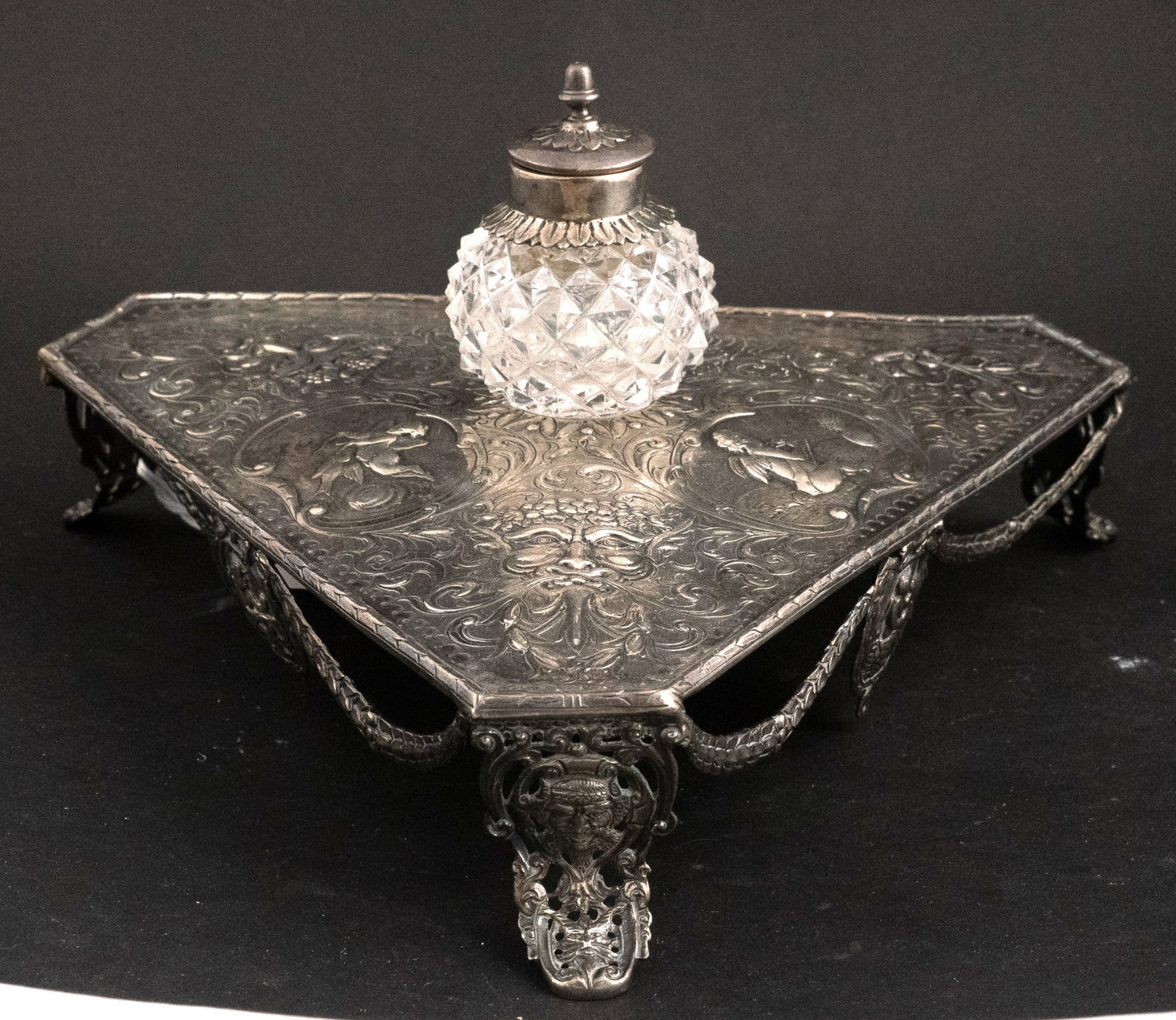 English Silver Triangular Inkwell - 2