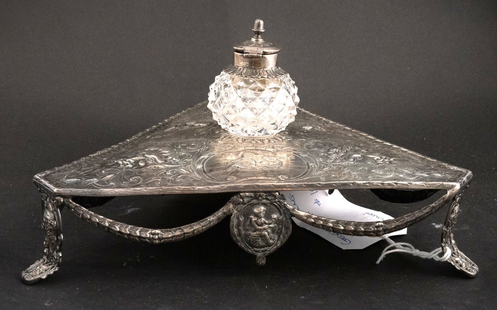 English Silver Triangular Inkwell - 8