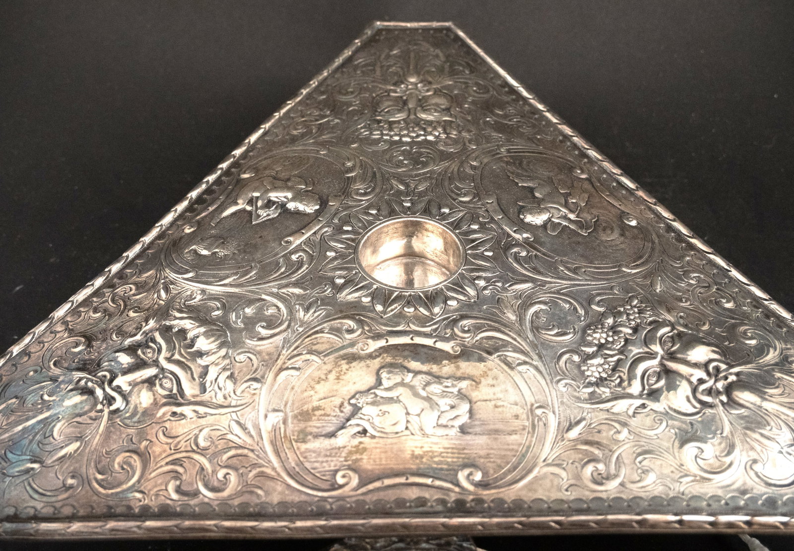English Silver Triangular Inkwell - 9