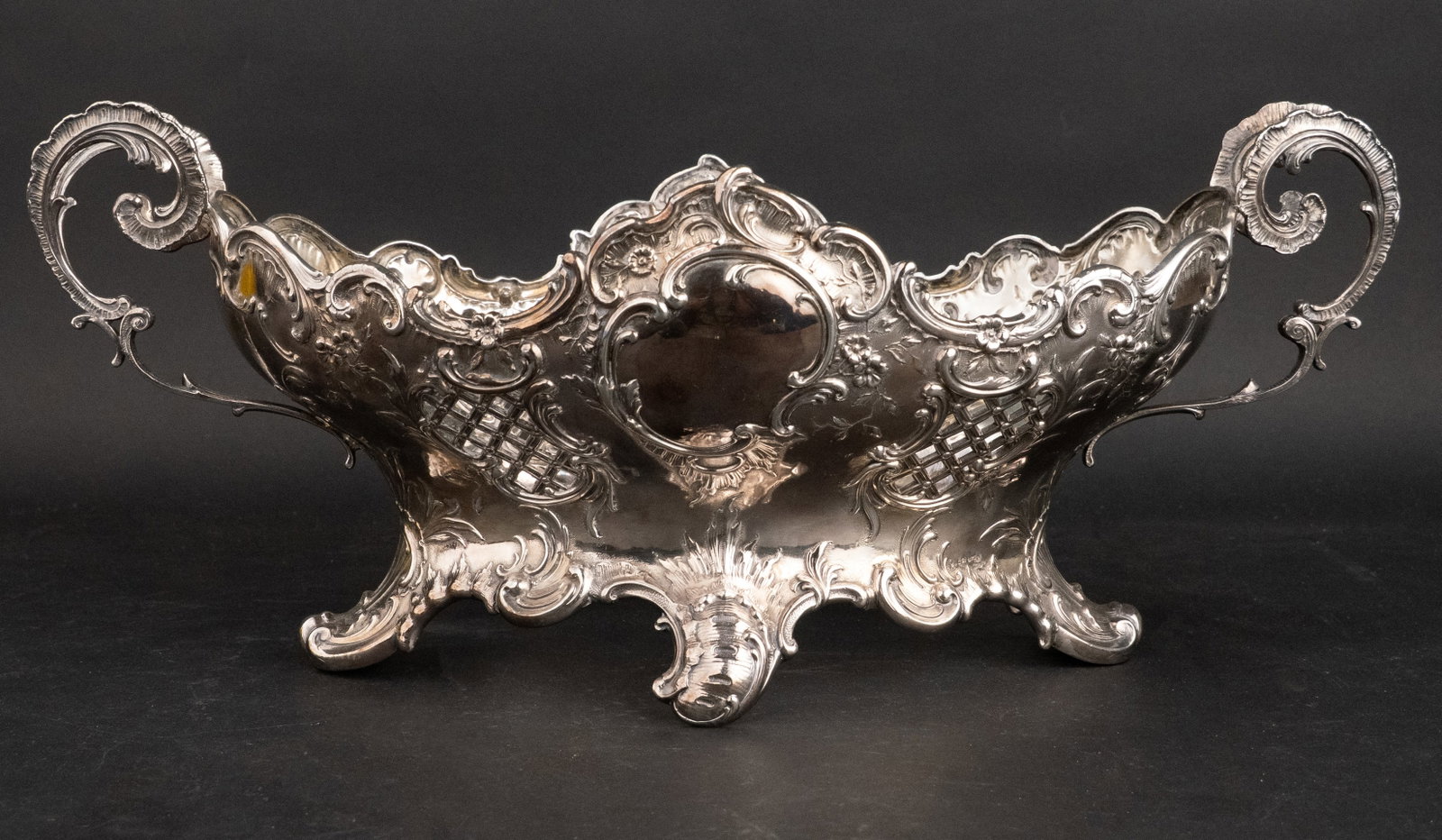 Russian Rococo Revival Grand Silver Center Bowl: Russian Rococo Revival Grand Silver Center Bowl 20th C. Marked 875 and without its glass liner. 53.375 t.o. 7 x 18 in. (17.8 x 45.7 cm.)