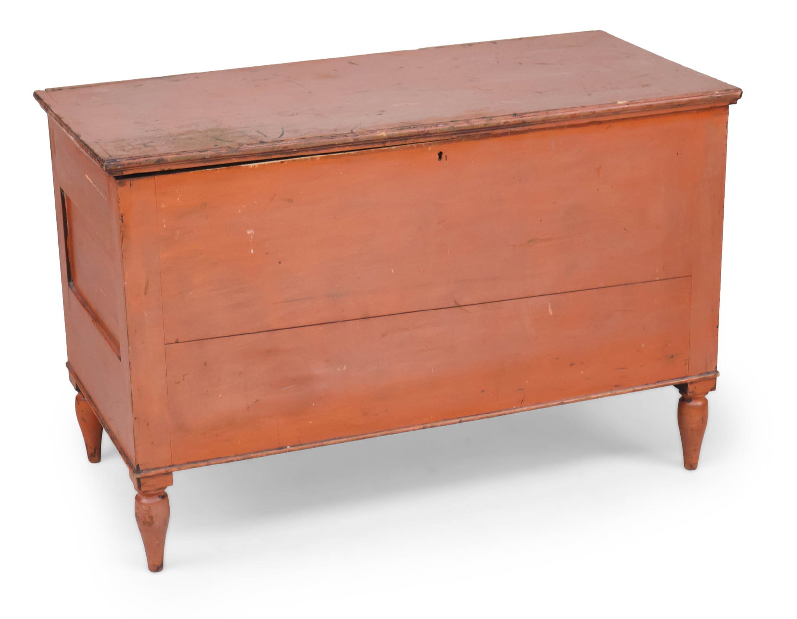 Red Painted Blanket Chest: Red Painted Blanket Chest American, 19th/20th C. Scratches, wear, surface distress. 25 3/4 x 40 1/2 x 19 3/4 in. (65.4 x 102.9 x 50.2 cm.)