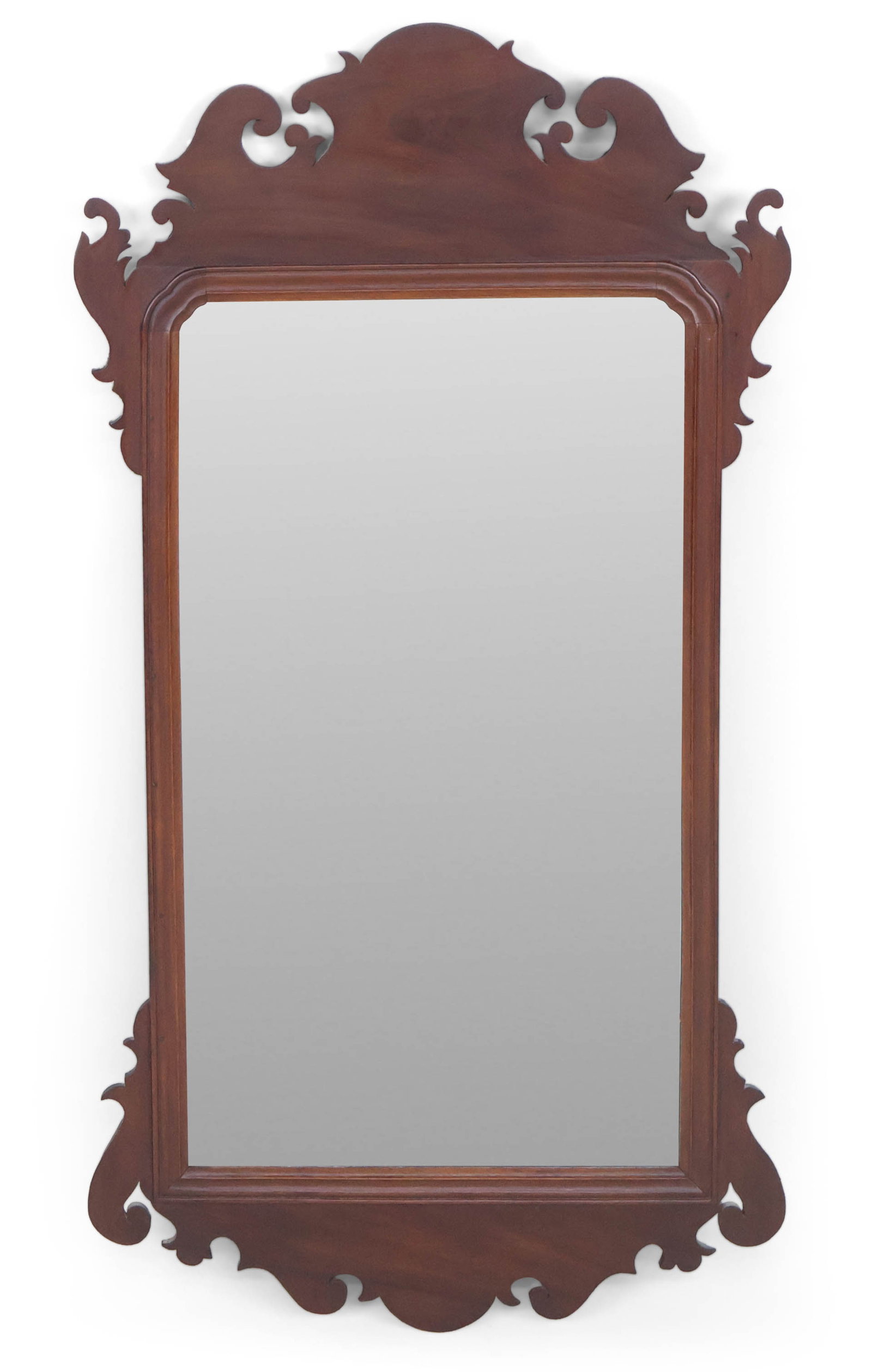 Chippendale Mahogany Looking Glass: Chippendale Mahogany Looking Glass English or Philadelphia. Labeled John Elliott, Philadelphia and initialed "MP" and dated 1797. Provenance: C.K. (Charles Krum) Davis, Fairfield, CT; Philip H.