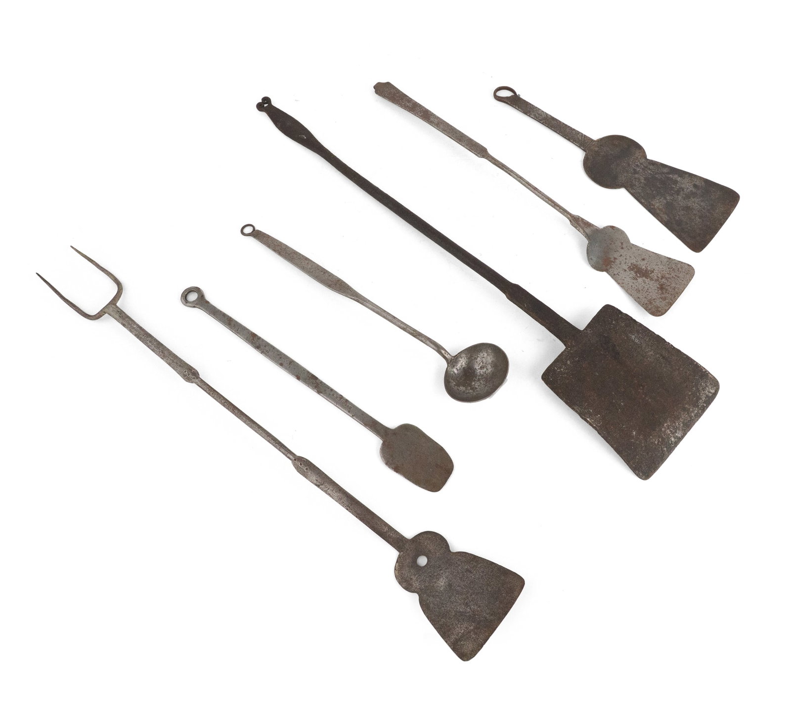 Six Steel and Iron Cooking Utensils: Six Steel and Iron Cooking Utensils American or English, 18th/19th C. One stamped "G.H. Pidcoe." Provenance: Property of a Private Bernardsville, NJ Collection Lengths from 11 3/4 in. (29.8 cm.) to