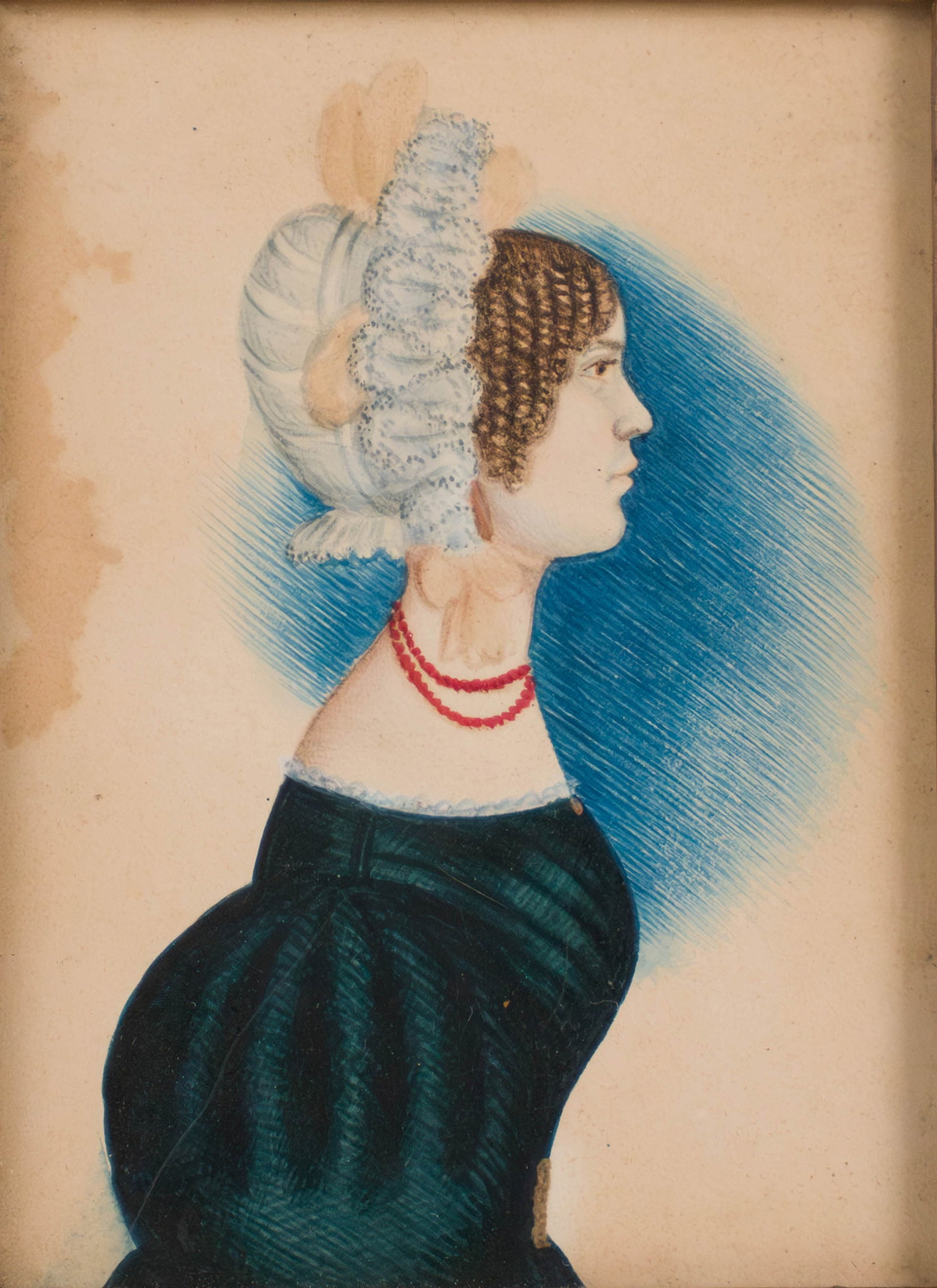 Attributed to James Sandford Ellsworth, American 1802-1874, Portrait of a Lady, Watercolor: Attributed to James Sandford Ellsworth American, 1802-1874 Portrait of a Lady Watercolor 19th C. Provenance: Property of a Private Bernardsville, NJ Collection Overall 6 x 3 in. (15.2 x 7.6 cm.),