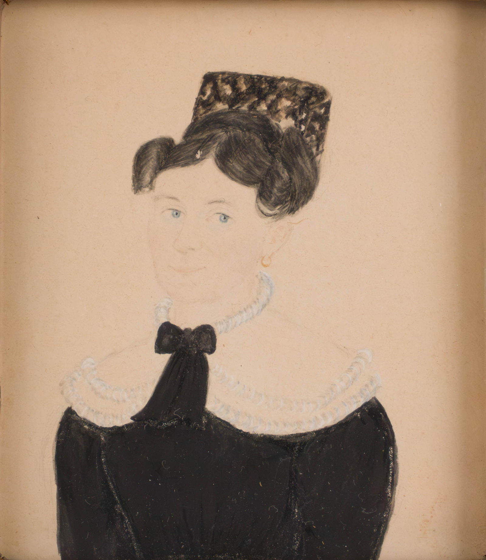 Jane Anthony Davis, American 1821-1855, Portrait of a Woman, Watercolor on Paper: Jane Anthony Davis American, 1821-1855 Portrait of a Woman Watercolor on Paper 19th C. Provenance: Property of a Private Bernardsville, NJ Collection Overall 5 x 4 1/2 in. (12.7 x 11.4 cm.), Site 3