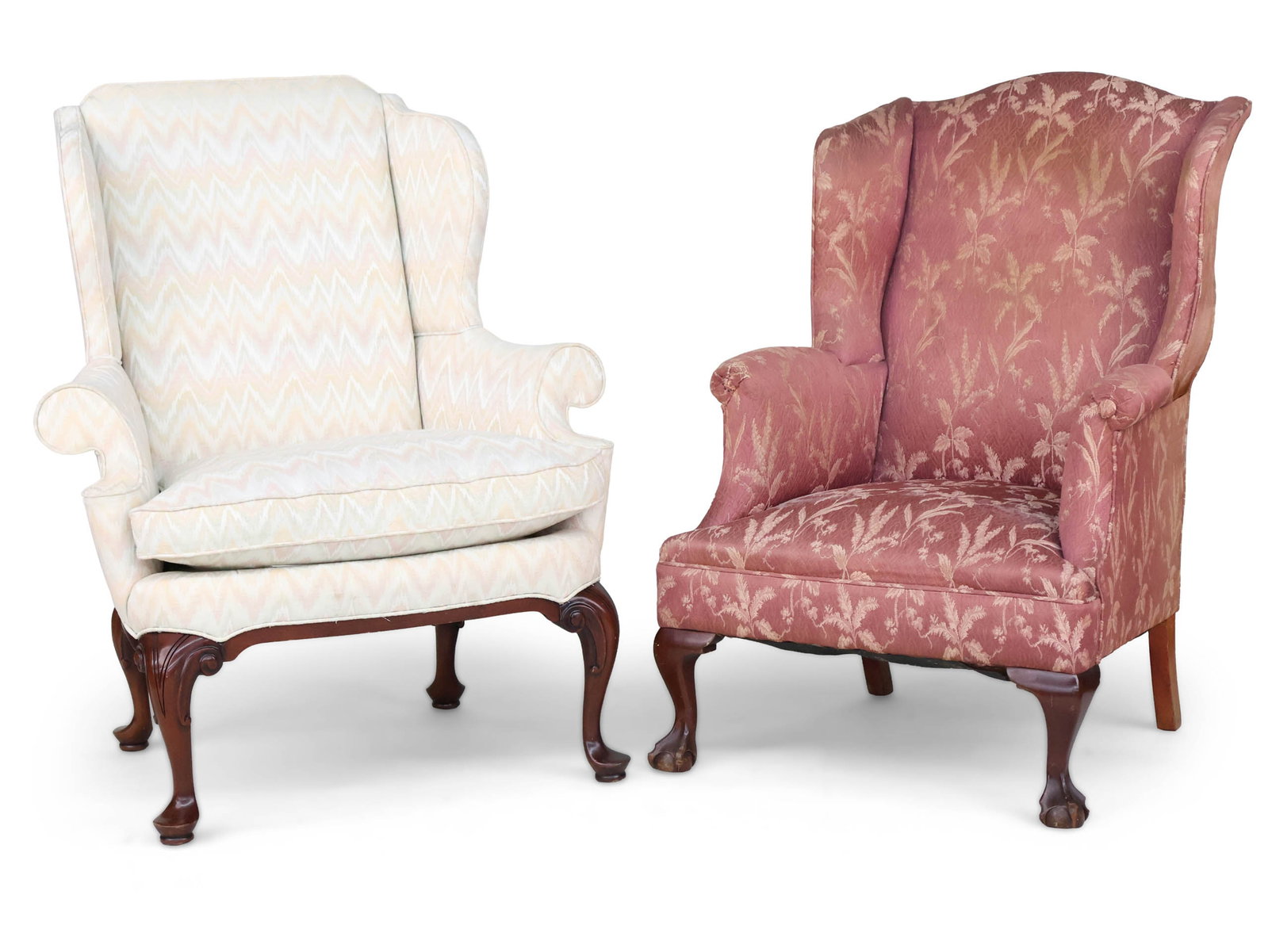 George II Style Easy Chair: George II Style Easy Chair Southwood, Hickory, North Carolina. Together with a Chippendale style easy chair. 2 pieces. Provenance: Property of a Private Bernardsville, NJ Collection Heights from 42