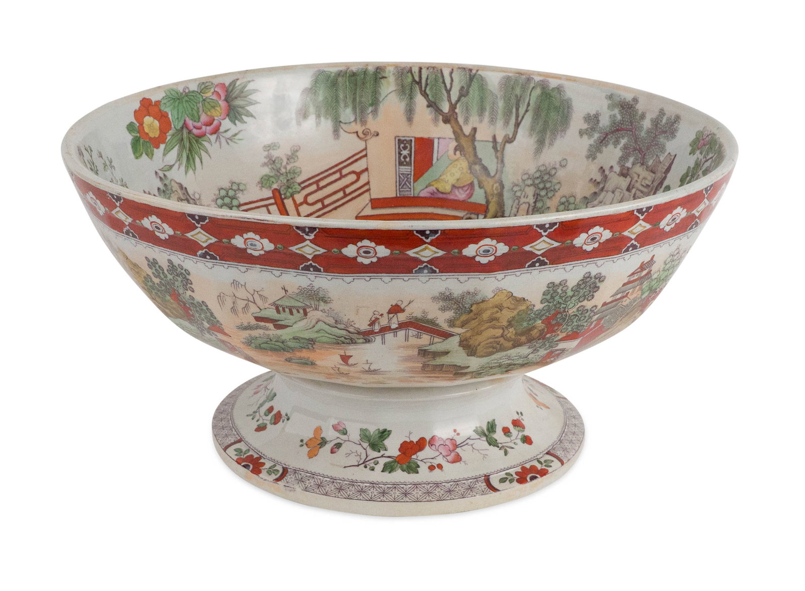 Chinese Export Transferware Footed Punch Bowl: Chinese Export Transferware Footed Punch Bowl Marked underside. Provenance: Property of a Private Bernardsville, NJ Collection 9 1/8 x 18 in. (23.2 x 45.7 cm.)