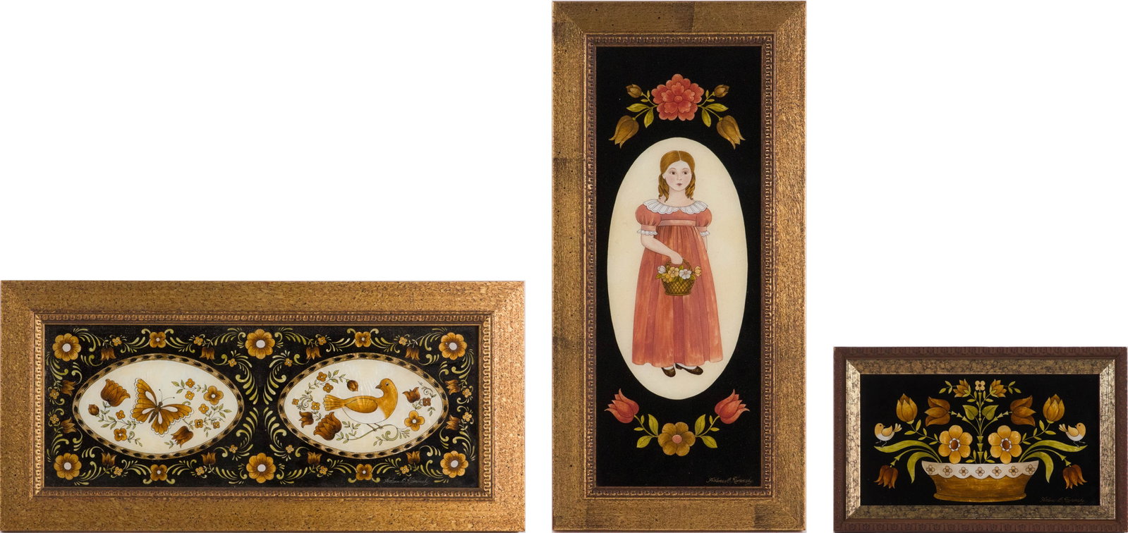 Three Arlene B. Kaminsky Hand Painted Glass Pictures (1 of 17)