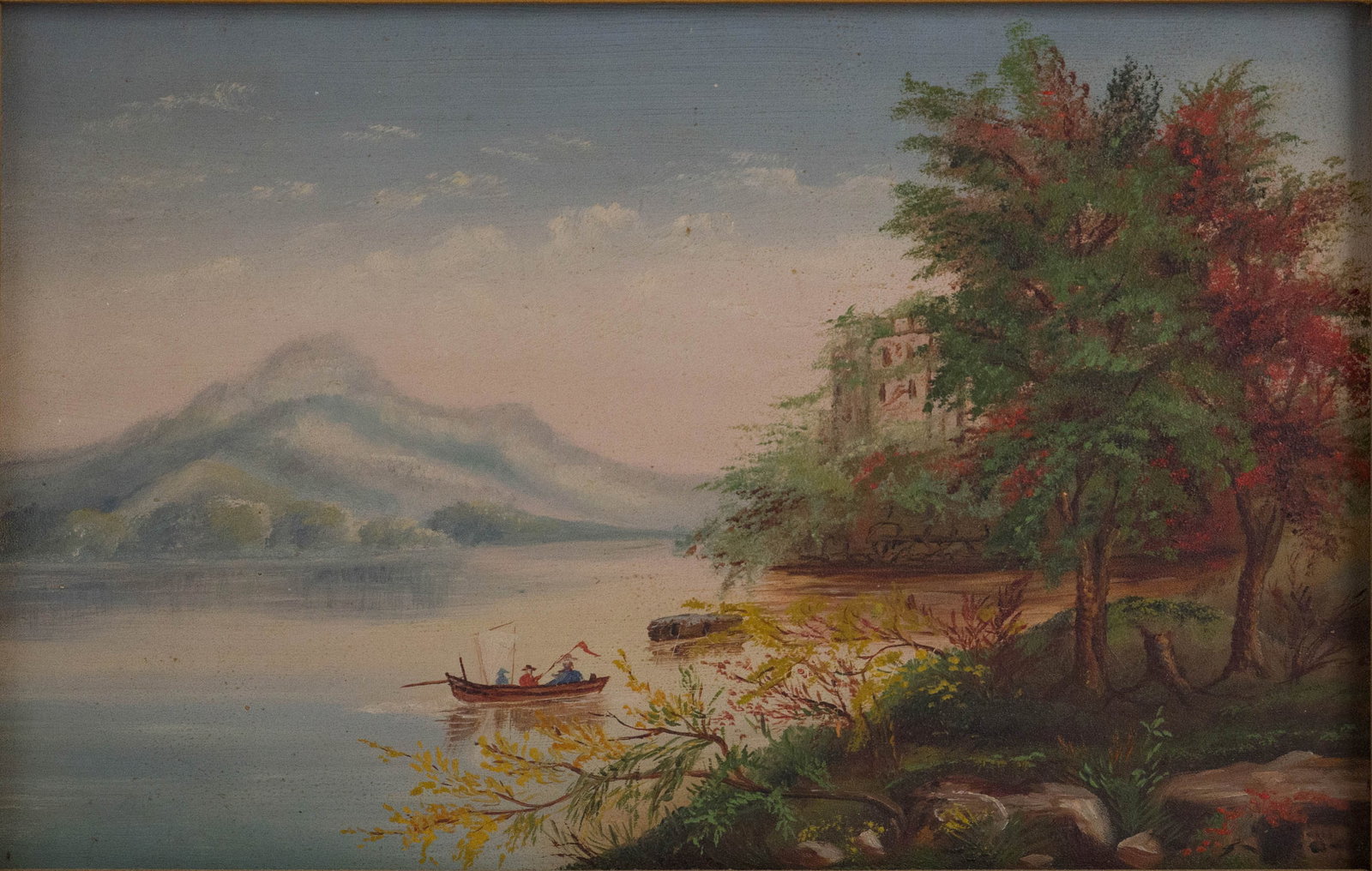 American School, 19th C., Mountain River Landscape, Oil on Tin (1 of 6)