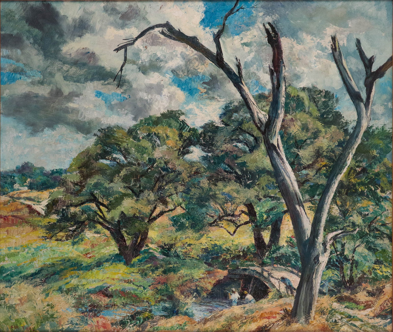Samuel Thal, American 1903-1964, Fishing by the Bridge, Oil on Masonite: Samuel Thal American, 1903-1964 Fishing by the Bridge Oil on Masonite Signed "Sam Thal" l.l. Provenance: Acquired at Skinner Auction, sale 2750B, lot 443 Property from a New England Collec