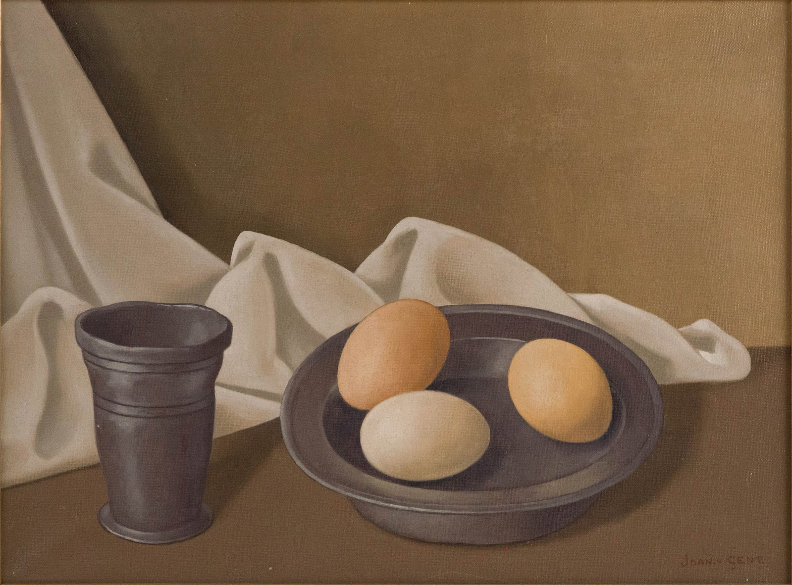 Johannes Baptist Nicolaas van Gent, Dutch 1891-1974, Still Life of Eggs in Pewter Bowl, Oil on (1 of 6)