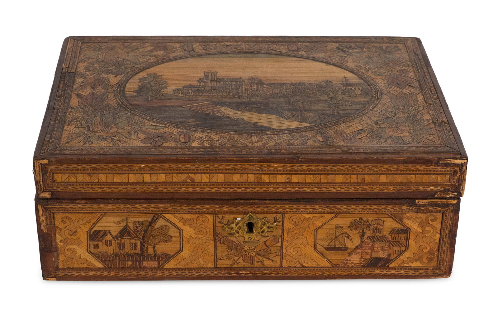 French Straw Marquetry Inlaid Sewing Box (1 of 16)