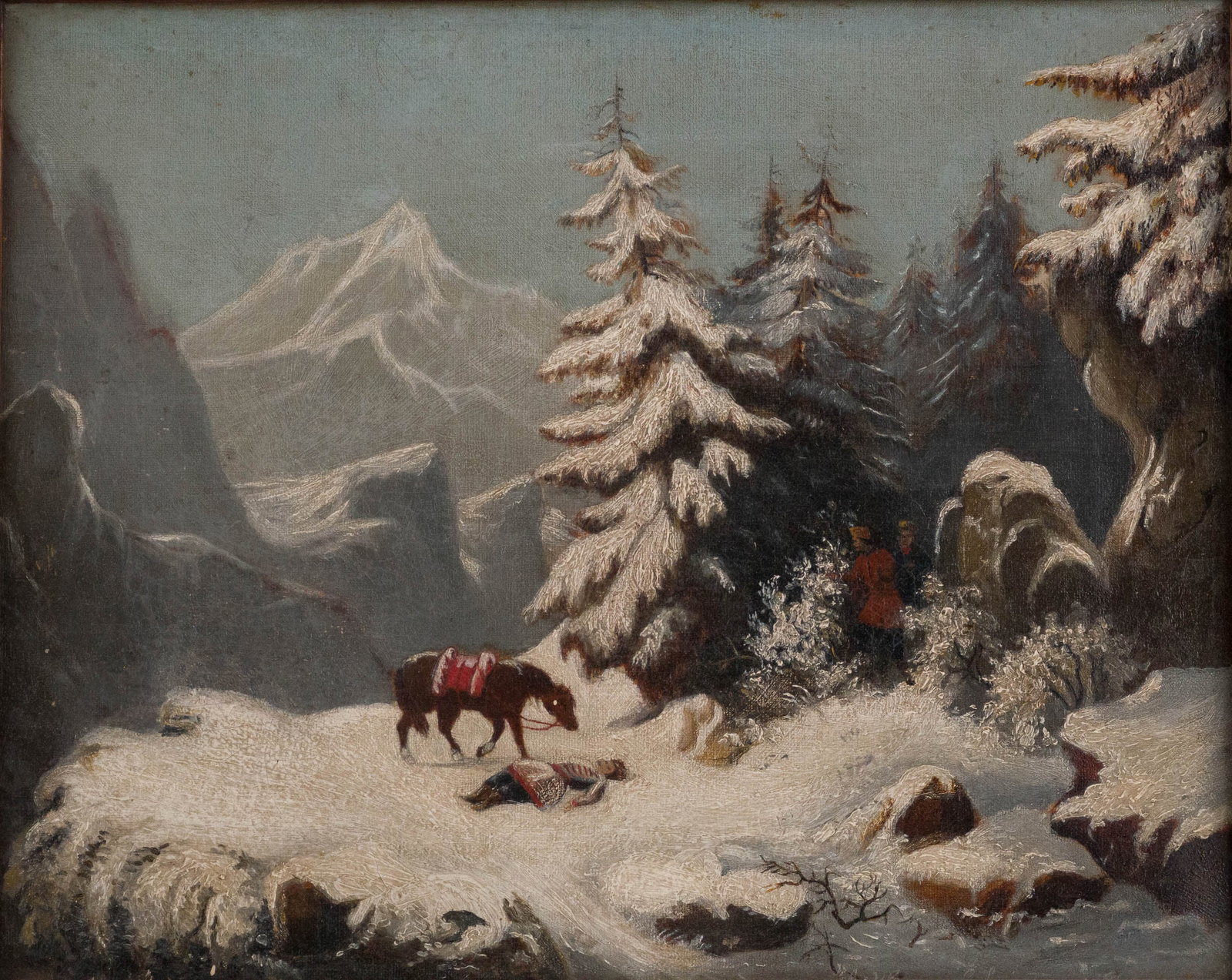 Military Winter Scene, Oil on Canvas: Military Winter Scene Oil on Canvas Appears to be unsigned. Provenance: Property from a New England Collector Sight: 10 x 12 1/2 in. (25.4 x 31.8 cm.), Frame: 13 1/4 x 15 1/2 in. (33.7 x 39.4 cm.)