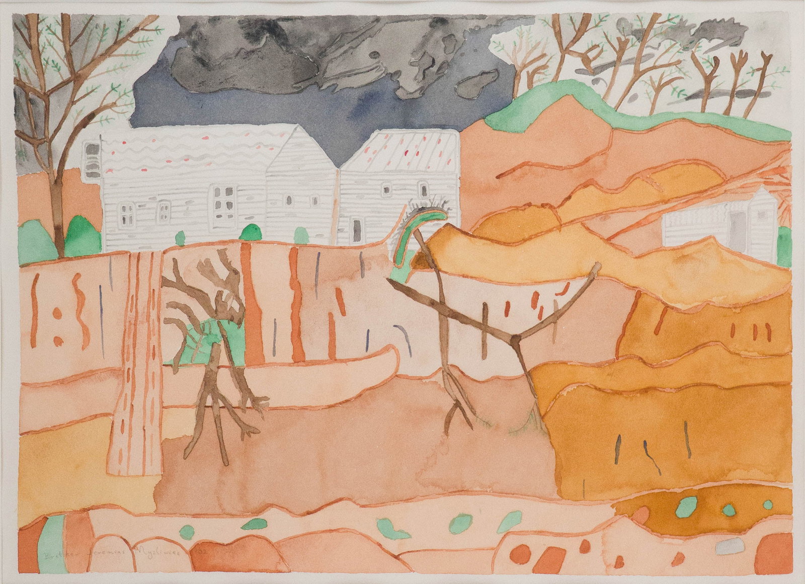 Brother Jeremias Mysliwiec, 1915-2003, Untitled, Watercolor on Paper: Brother Jeremias Mysliwiec 1915-2003 Untitled Watercolor on Paper A self-taught artist and a brother of the Holy Cross. Known for his carefully planned landscapes that appear flattened and stretched. 