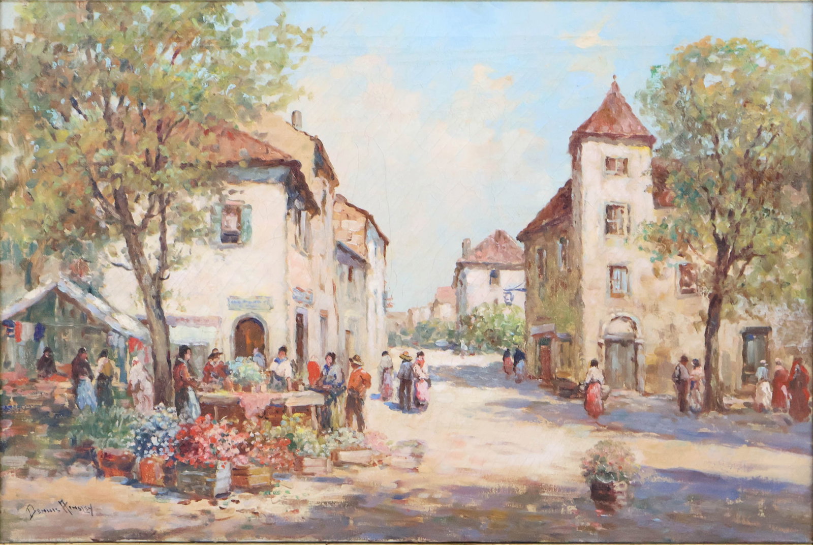 Dennis Ainsley, 1880-1952, French Market Scene, Oil on Canvas: Dennis Ainsley 1880-1952 French Market Scene Oil on Canvas Signed l.l. Sight: 23 1/2 x 35 3/4 in. (59.7 x 90.8 cm.), Frame: 30 1/2 x 42 3/4 in. (77.5 x 108.6 cm.)