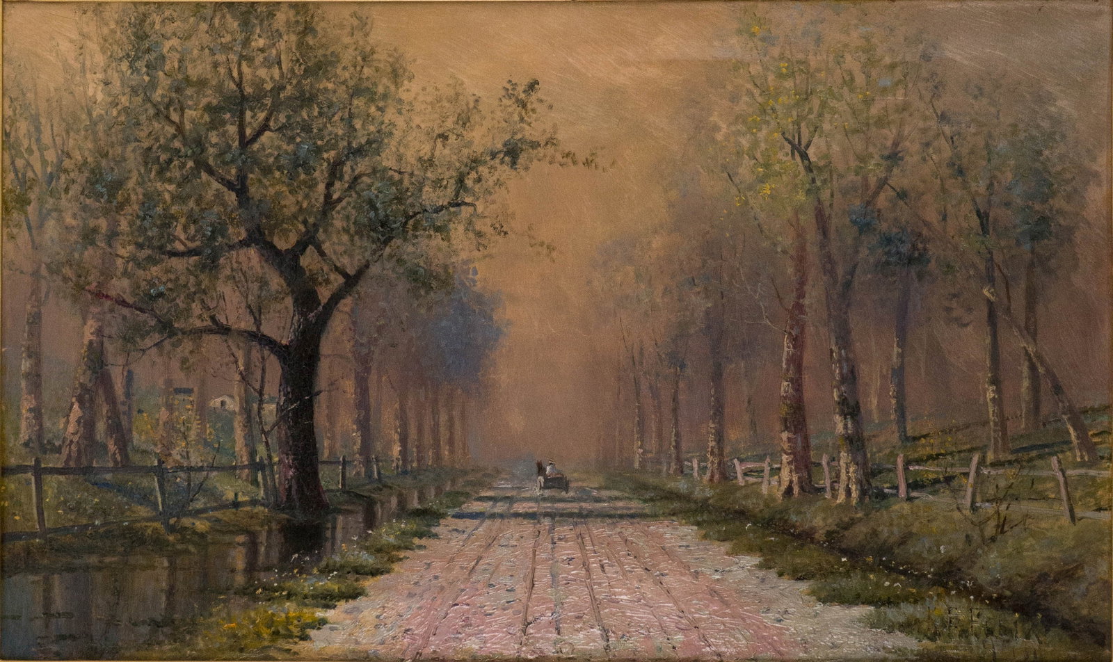 Karl Eugene Felix, Austrian 1837-1906, Horse and Carriage on Tree Lined Road, Oil on Canvas (1 of 7)