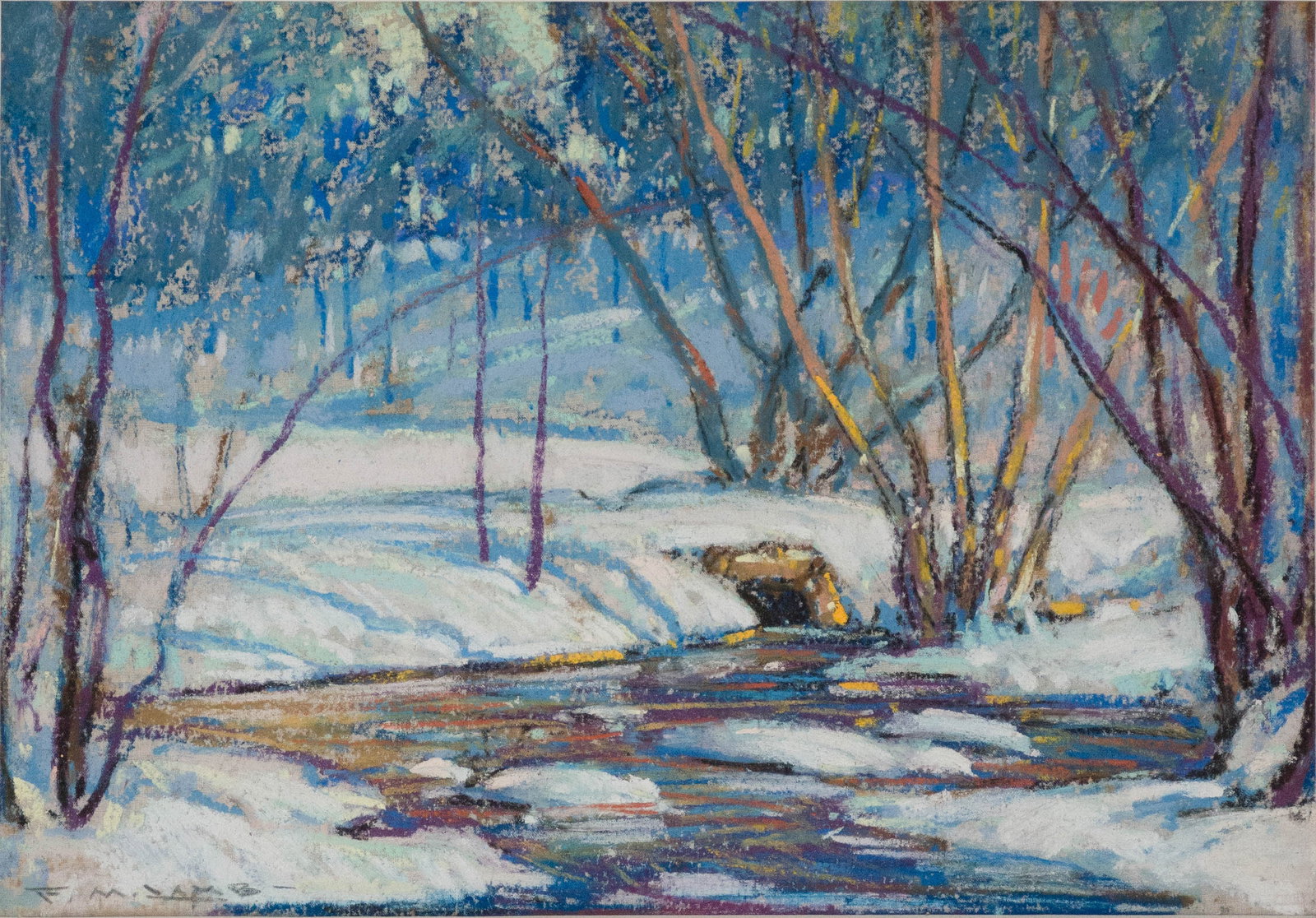 Frederick Mortimer Lamb, 1861-1936, Winterscape, Pastel on Paper: Frederick Mortimer Lamb 1861-1936 Winterscape Pastel on Paper Signed l.l. "F.M. Lamb" Sight: 8 3/4 x 12 1/2 in. (22.2 x 31.8 cm.), Frame: 15 1/4 x 19 1/4 in. (38.7 x 48.9 cm.)
