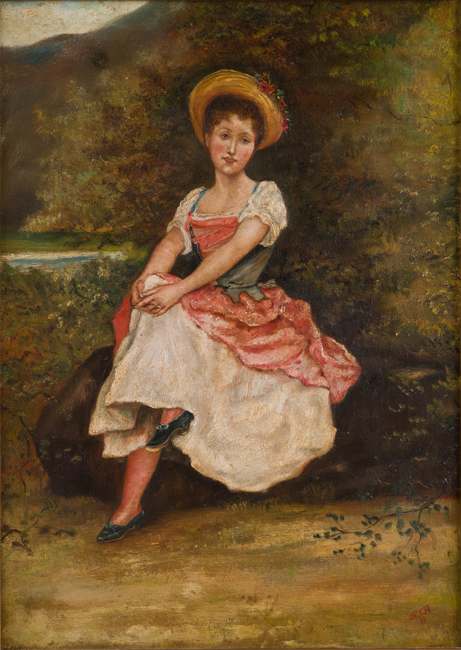 Portrait of Seated Woman, Oil on Canvas: Portrait of Seated Woman Oil on Canvas Monogrammed l.r. "HJH" Sight: 13 1/2 x 9 1/2 in. (34.3 x 24.1 cm.), Frame: 20 x 16 in. (50.8 x 40.6 cm.)