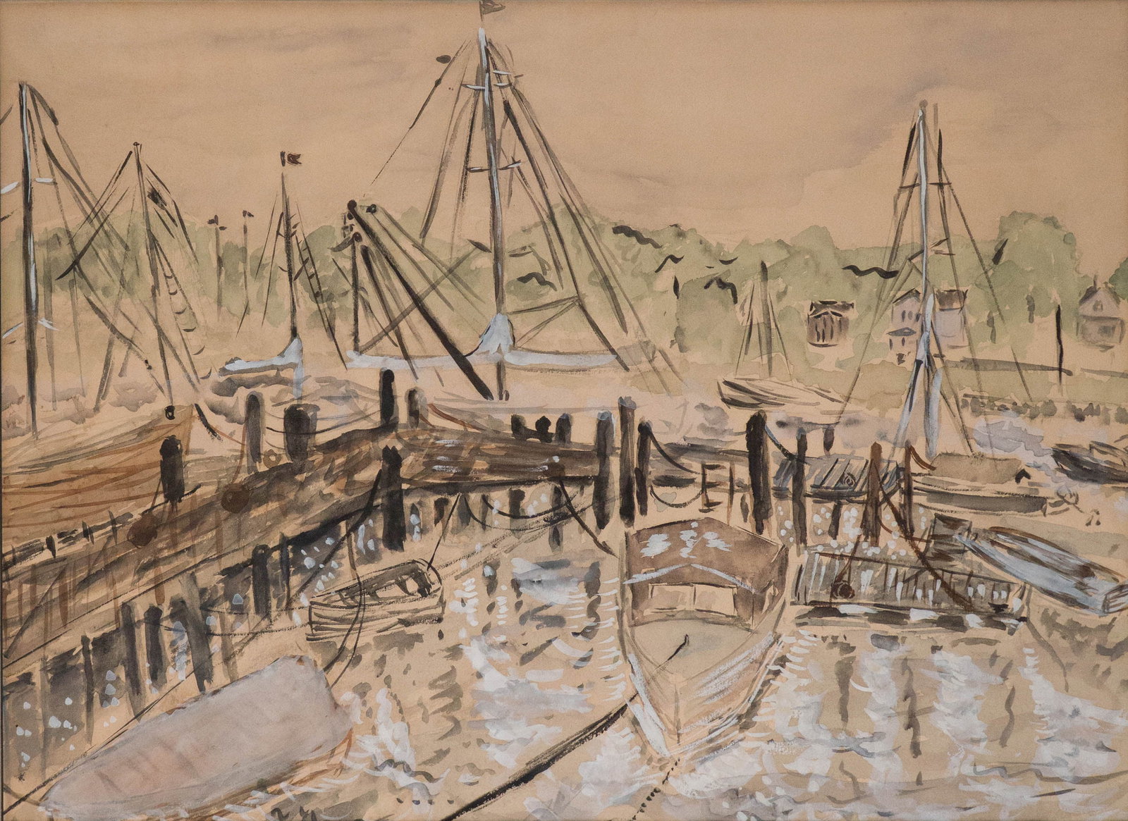 James Floyd Clymer, 1893-1982, Provincetown Harbor, Gouache and Watercolor on Paper: James Floyd Clymer 1893-1982 Provincetown Harbor Gouache and Watercolor on Paper Appears to be unsigned, attribution verso. Sight: 16 1/4 x 22 in. (41.3 x 55.9 cm.), Frame: 22 1/2 x 28 1/4 in. (57.2 x