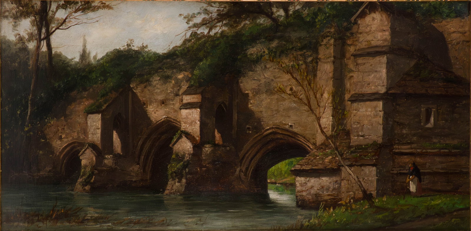 Richard Henry Nibbs, British 1816-1893, Landscape with Aqueduct, Oil on Canvas: Richard Henry Nibbs British, 1816-1893 Landscape with Aqueduct Oil on Canvas Signed l.r. "R. Nibbs". Sight: 14 1/2 x 29 1/2 in. (36.8 x 74.9 cm.), Frame: 17 1/2 x 32 1/2 in. (44.5 x 82.6 cm.)