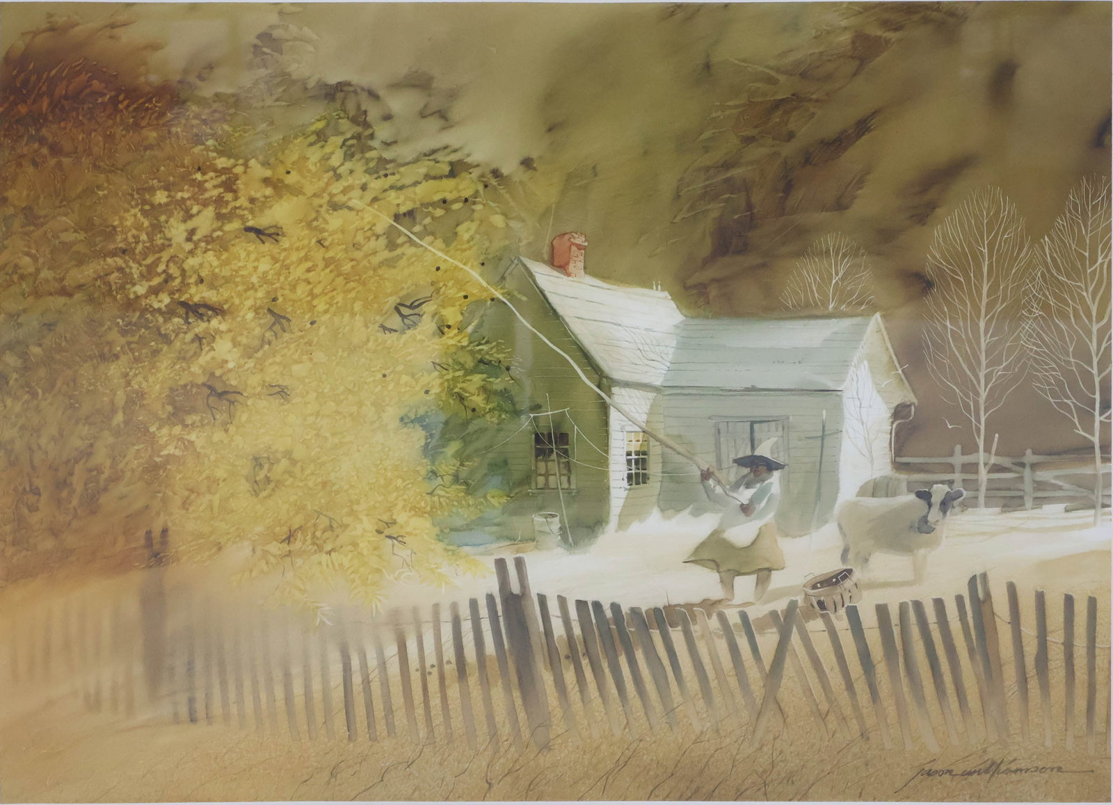 Jason Williamson, 1926, Woman and Cow on Farm, Watercolor on Paper (1 of 11)