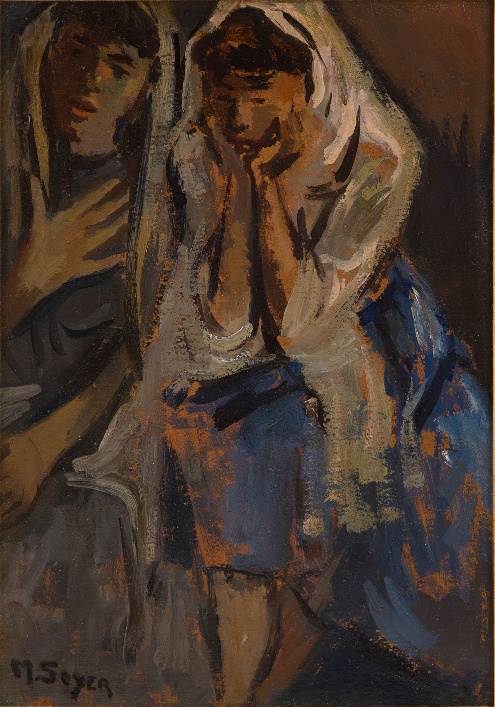 Moses Soyer, American 1899-1974, Two Women with Shawls, Oil on Board (1 of 6)