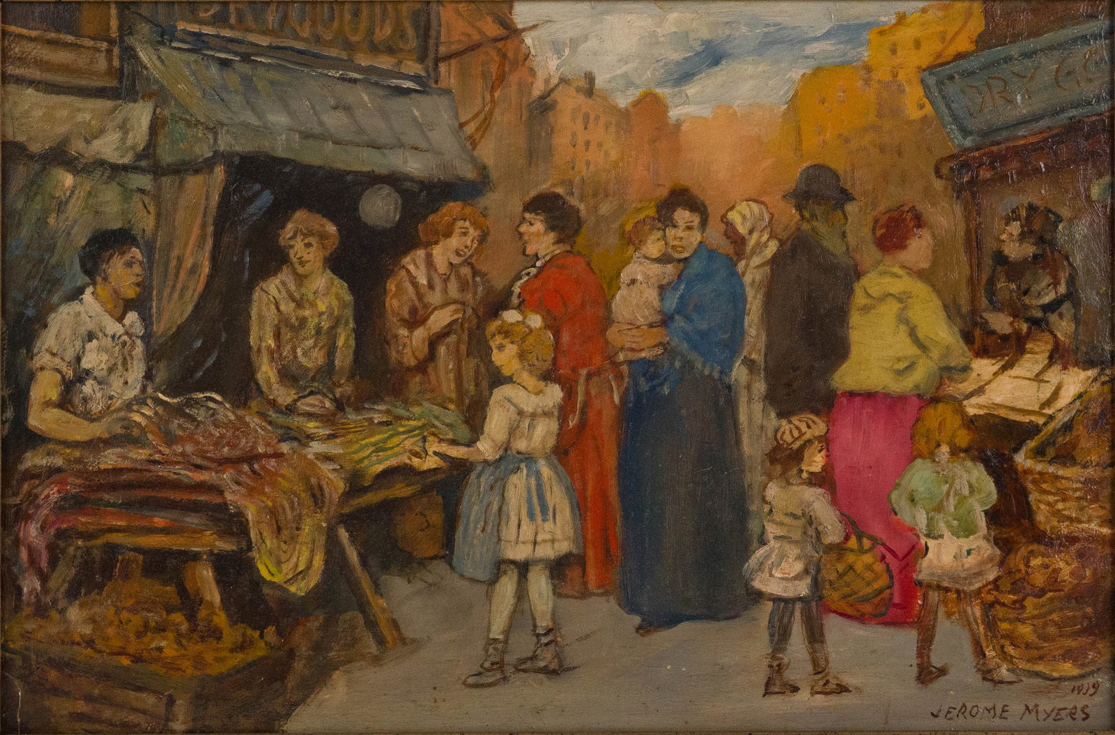 Jerome Myers, 1867-1940, Market Scene, Oil on Board (1 of 7)