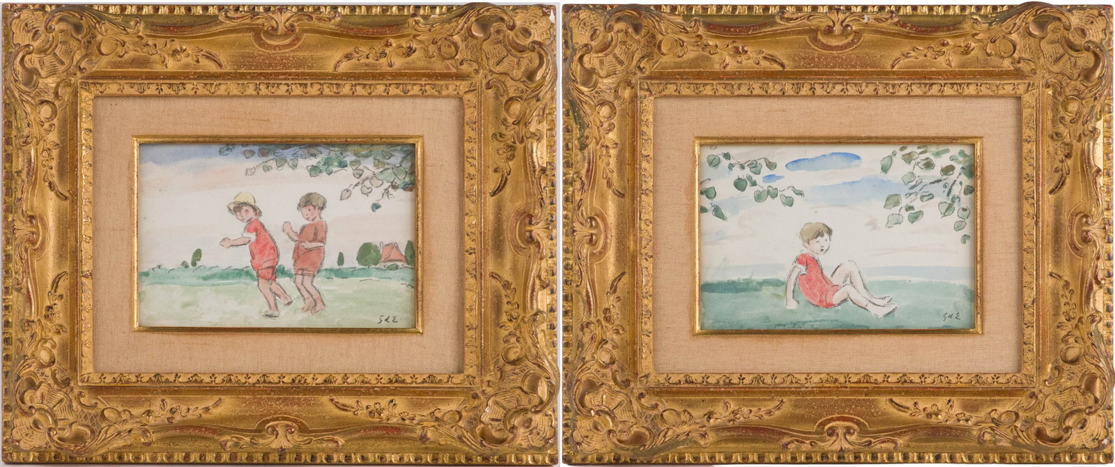 Georges D'Espagnat, French 1870-1950, Children in Landscapes, Watercolor and Pencil on Paper: Georges D'Espagnat French, 1870-1950 Children in Landscapes Watercolor and Pencil on Paper Each initialed l.r. "GdE". Provenance: Doyle New York, Doyle At Home, 9/27/2023, lot 12 Sight: 5
