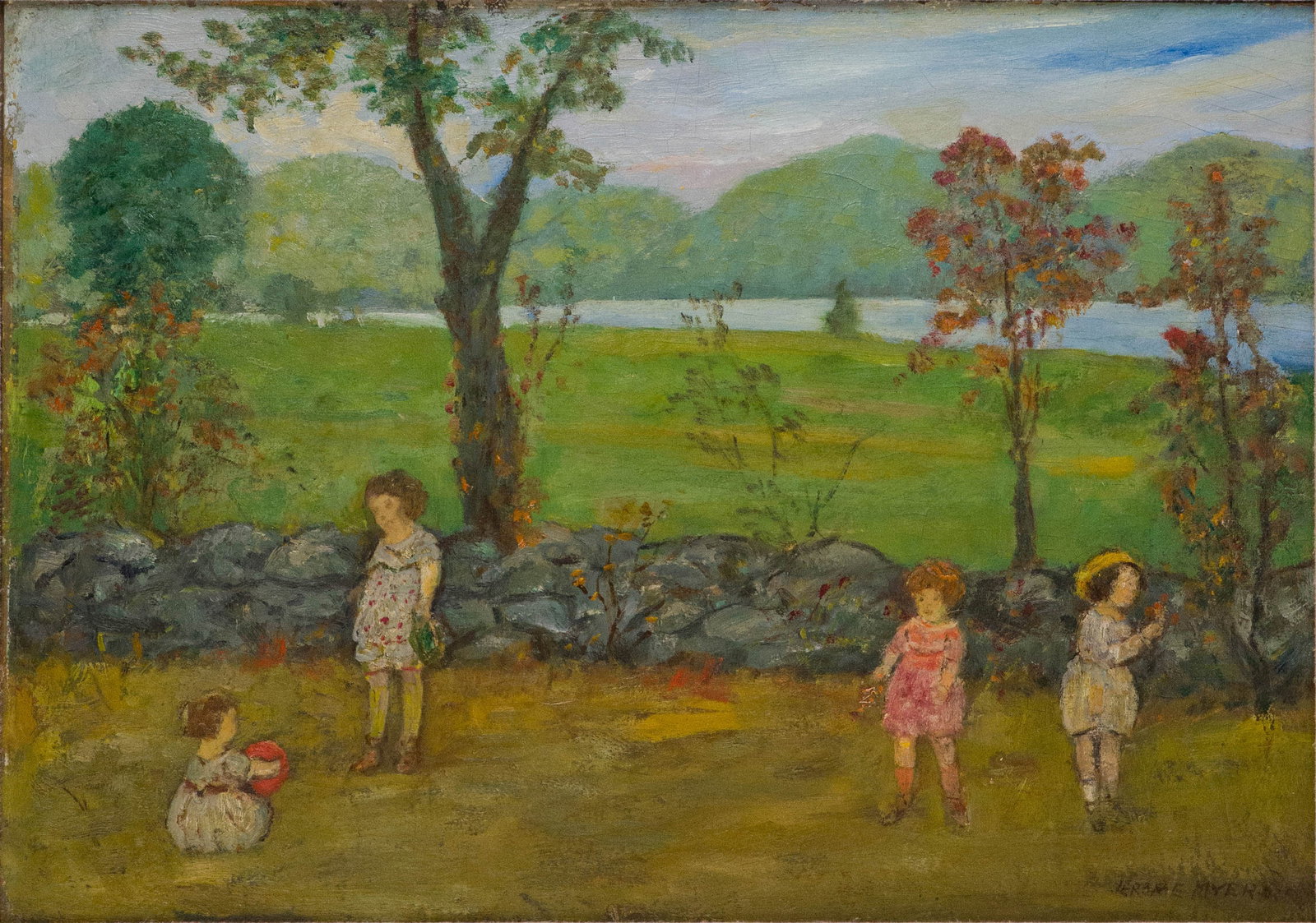 Jerome Myers, American 1867-1940, Children Playing, Oil on Board: Jerome Myers American, 1867-1940 Children Playing Oil on Board Signed l.r. Provenance: Sotheby's New York, Arcade, January24, 1989, lot 235 Christie's New York, Rockefeller Center, Septemb