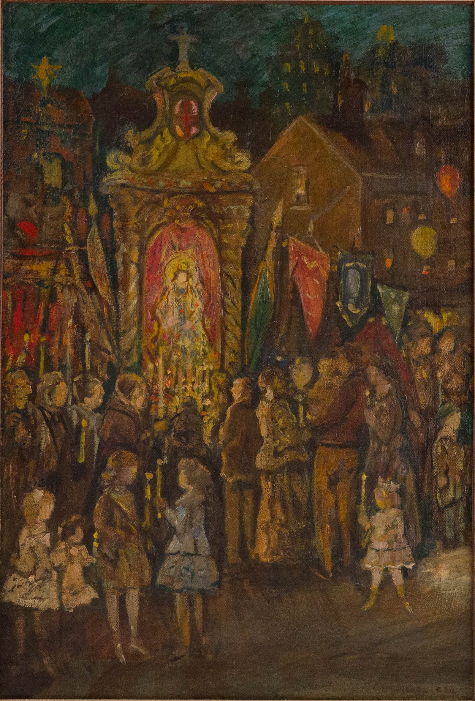 Jerome Myers, American 1867-1940, Street Shrine, Oil on Canvas (1 of 8)