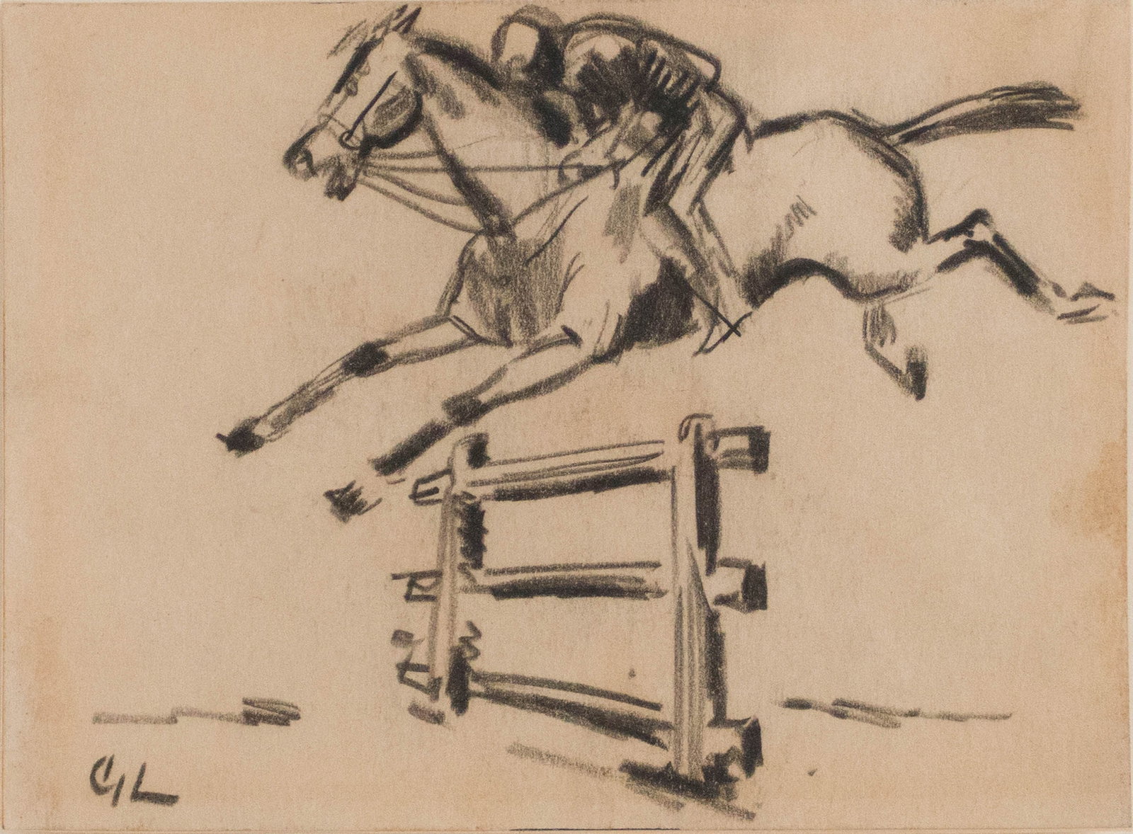 George Benjamin Luks, 1867-1933, Horse Jumping a Hurdle, Charcoal on Paper (1 of 6)