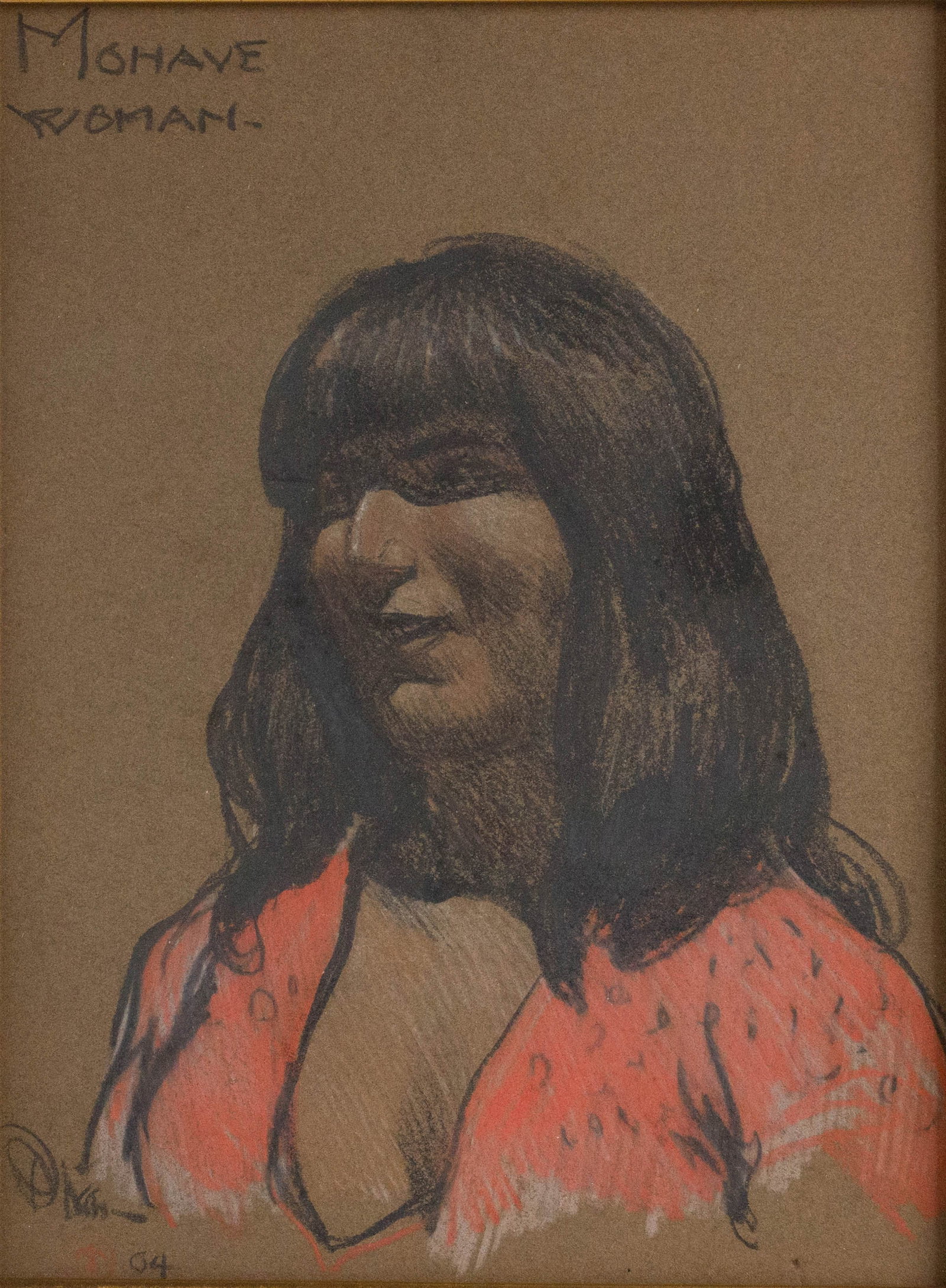 Maynard Dixon, 1875-1946, Mohave Woman, Pastel on Paper: Maynard Dixon 1875-1946 Mohave Woman Pastel on Paper Signed l.l. and labeled verso. Provenance: Trails End Gallery, Glacier Gallery, Charles M. Russell Benefit Auction 03/18/2005 Lot 84, Bever