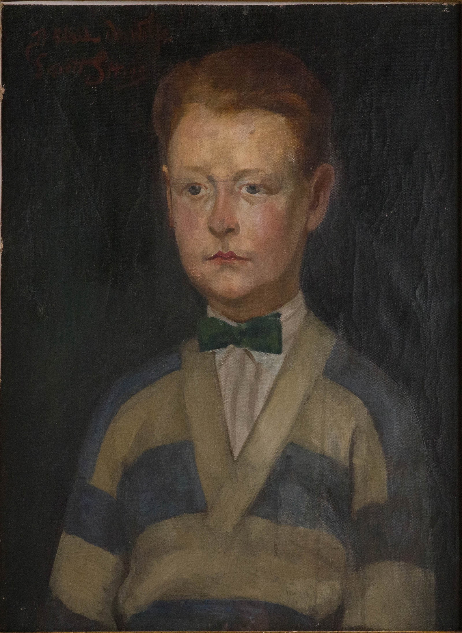 Attrib. Everett Shinn, 1876-1953, Portrait of Boy with Bow Tie, Oil on Canvas (1 of 6)