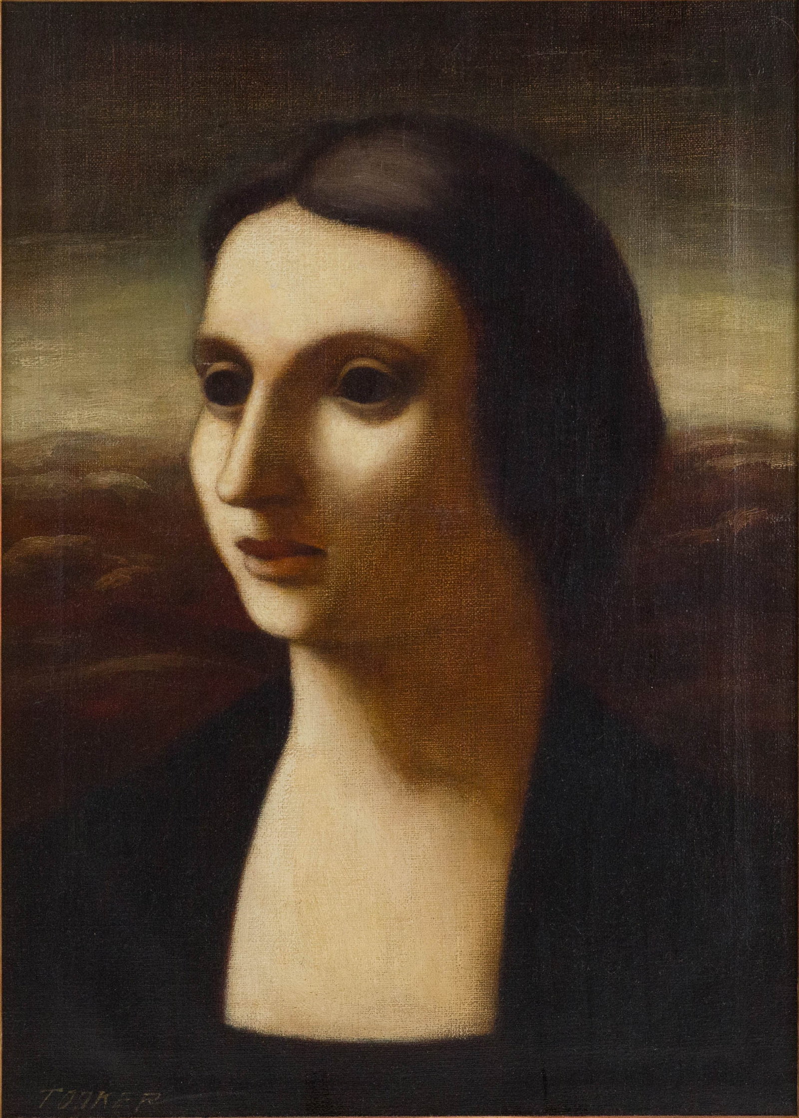 Attrib. George Tooker, American 1920-2011, Portrait of a Woman, Oil on Canvas: Attrib. George Tooker American, 1920-2011 Portrait of a Woman Oil on Canvas Signed l.l. "Tooker". Provenance: Kodner Galleries, Inc., 10/13/2021, lot 178 Sight: 21 5/8 x 15 1/2 in. (54.9