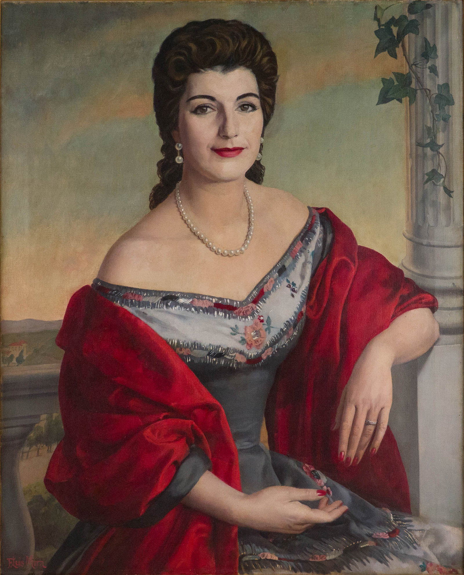 Francis Luis Mora, 1874-1940, Portrait of a Woman with a Red Shawl, Oil on Canvas (1 of 8)