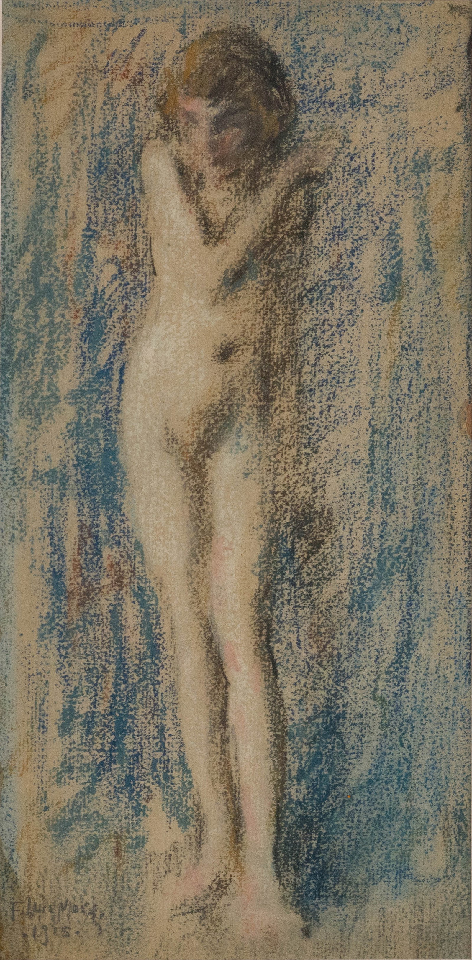 Francis Luis Mora, 1874-1940, Standing Nude Woman, Pastel on Paper: Francis Luis Mora 1874-1940 Standing Nude Woman Pastel on Paper Signed l.l. and dated 1915. Provenance: From the collection of a Rumford, Rhode Island estate. Bruneau & Co. Auctioneers, 6